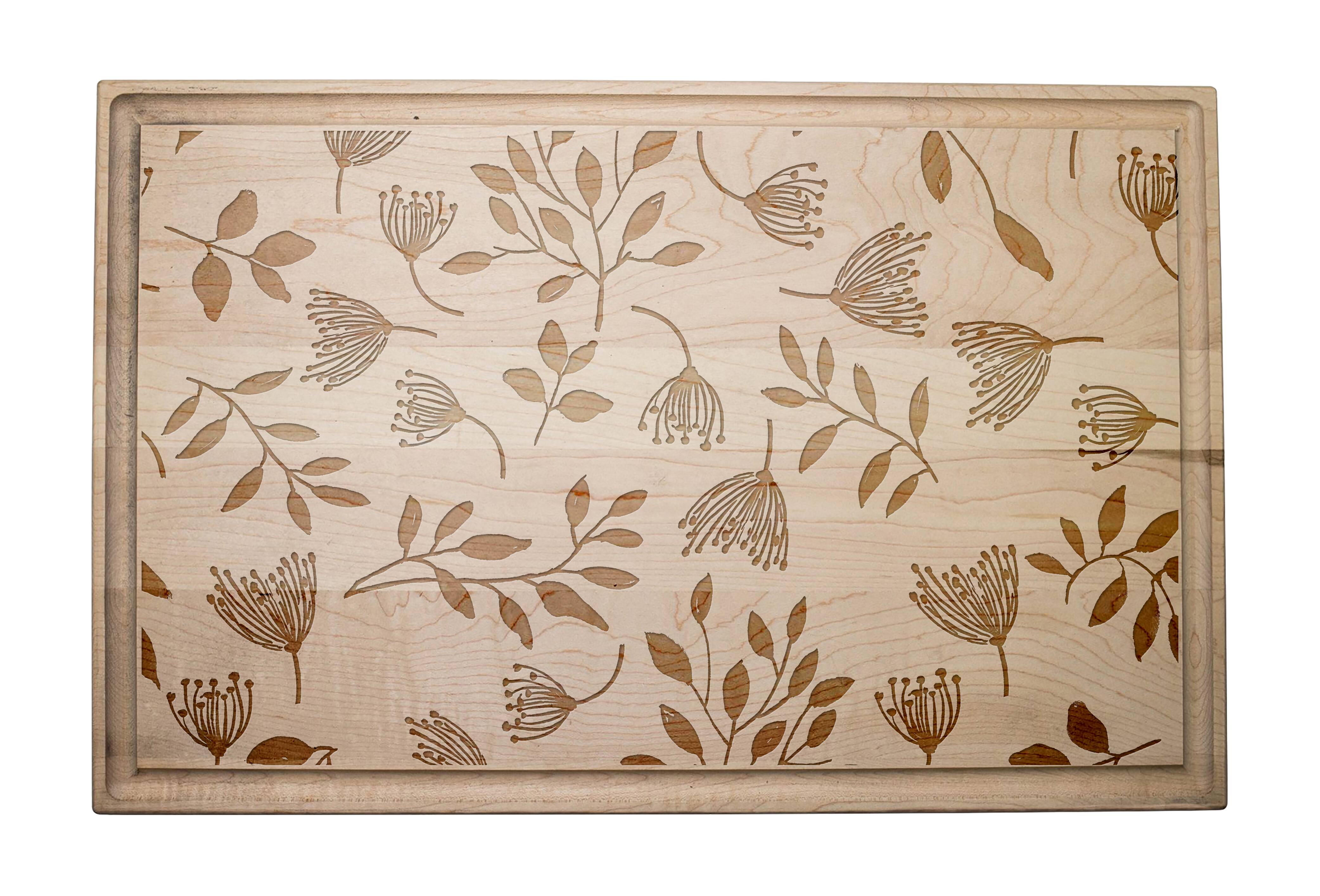 Floral Pattern 17" x 11" Maple Cutting Board