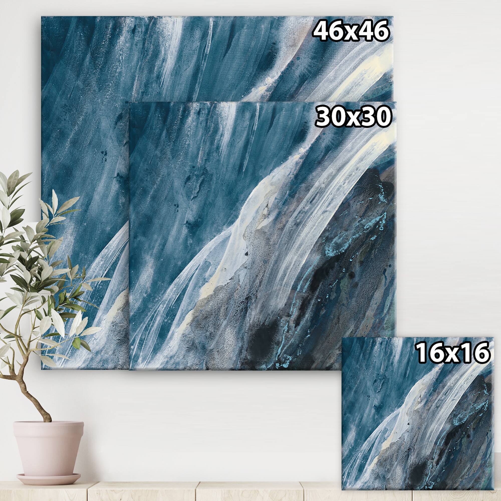 Designart - Splash Blue Indigo - Modern & Contemporary Canvas Artwork