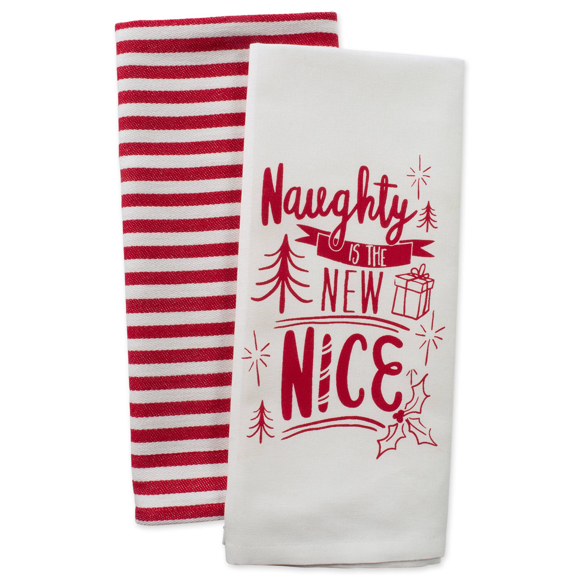 DII Assorted Naughty Nice Holiday Printed Dishtowel (Set of 2)