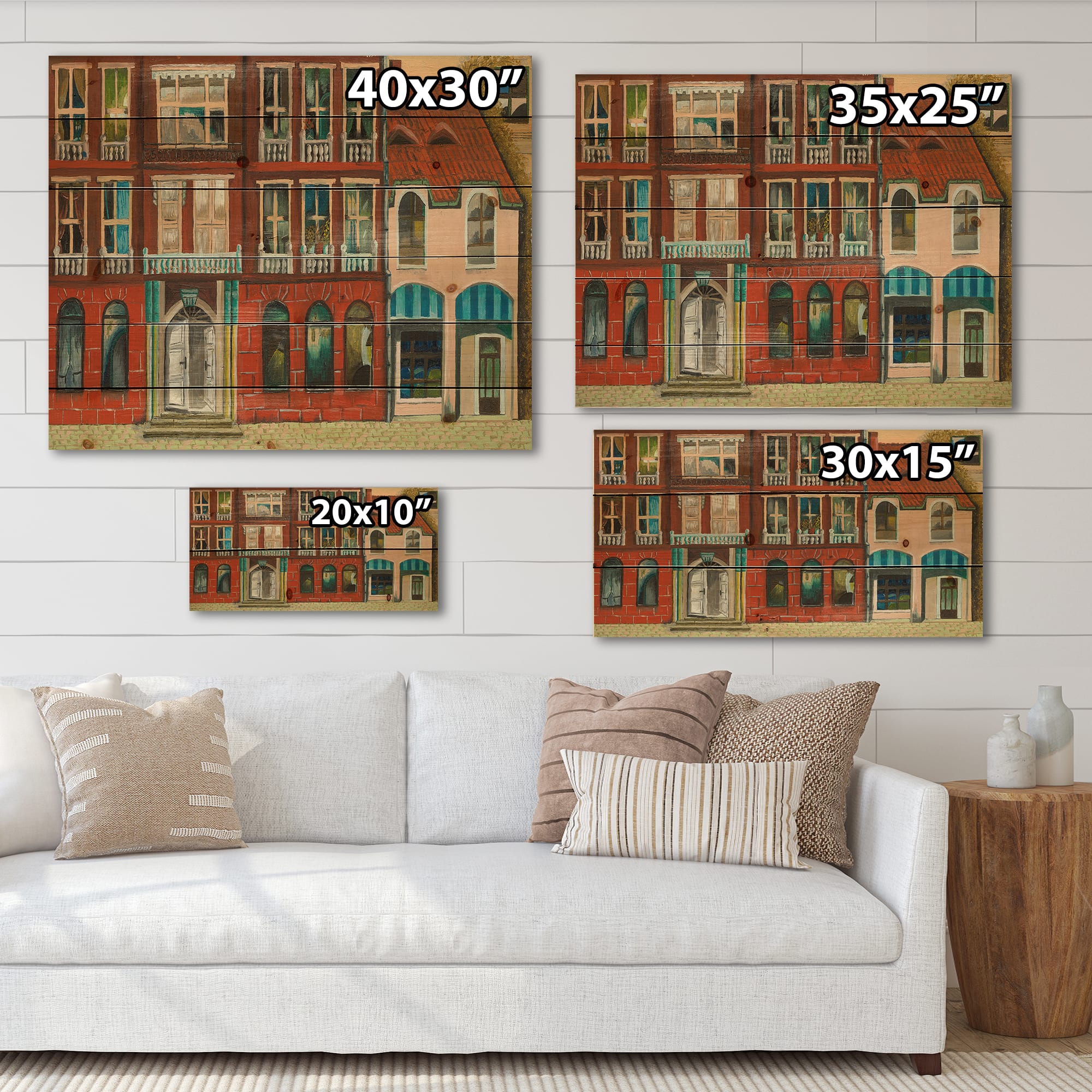 Designart - Red Facade of Shop In Paris I - French Country Print on Natural Pine Wood