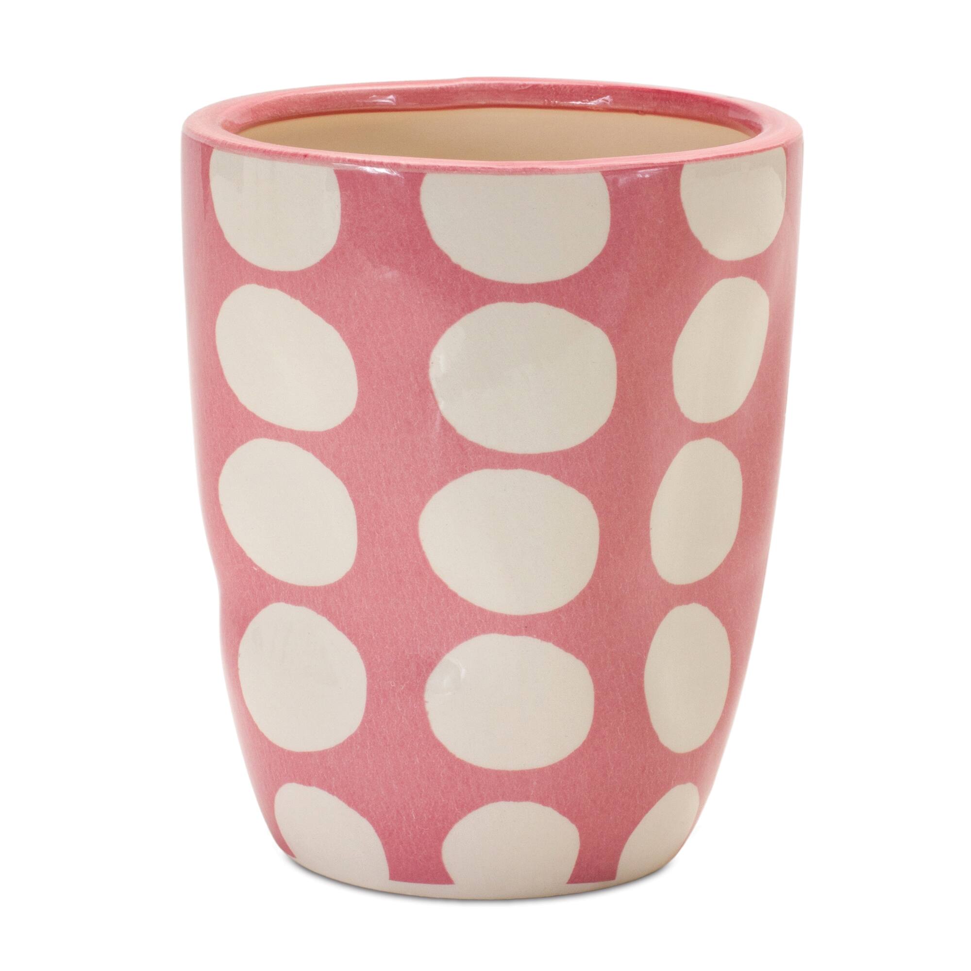 Pink Polka Dot Dolomite Vase Planter Set