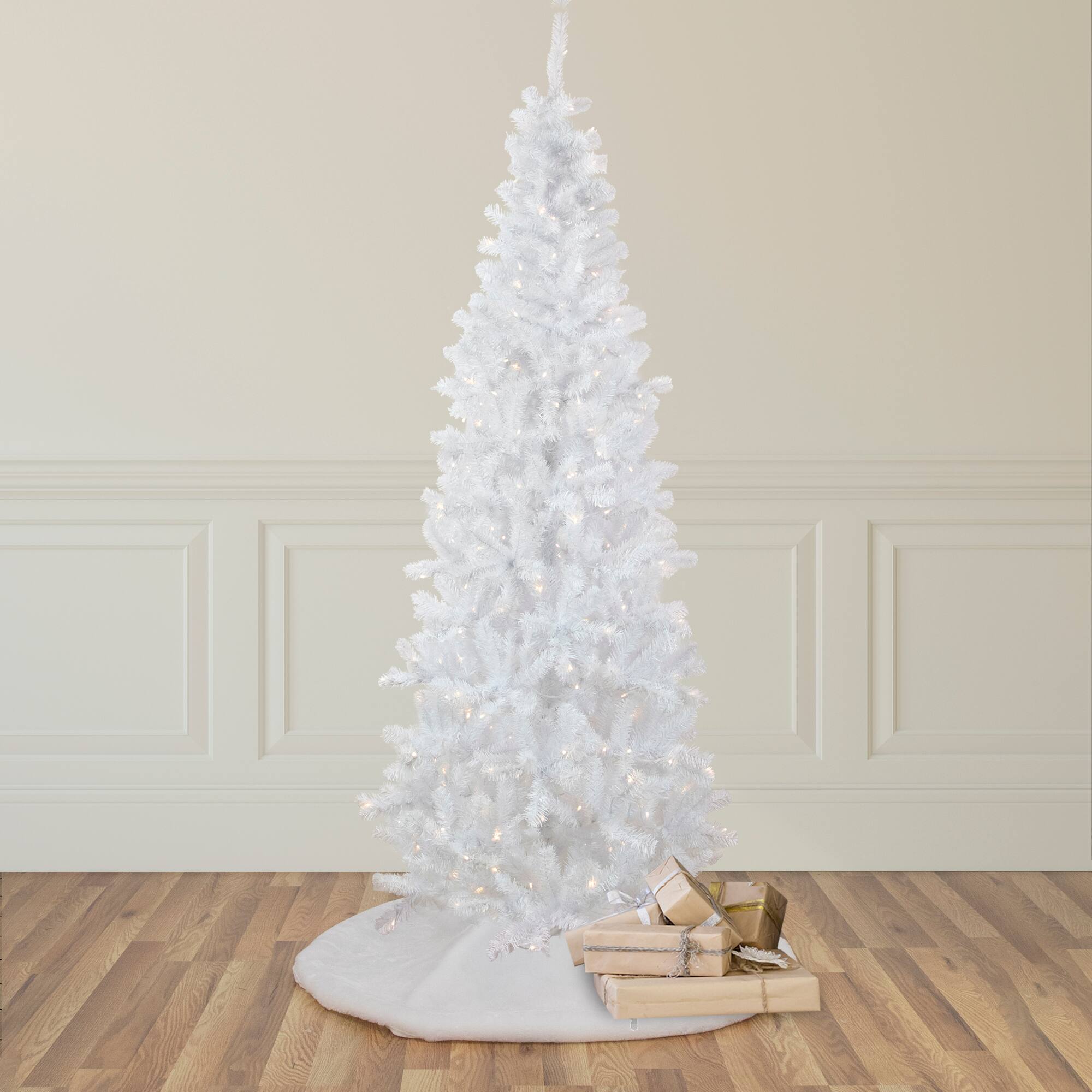 6.5ft. Pre-Lit White Georgian Pine Pencil Artificial Christmas Tree, Warm White LED Lights