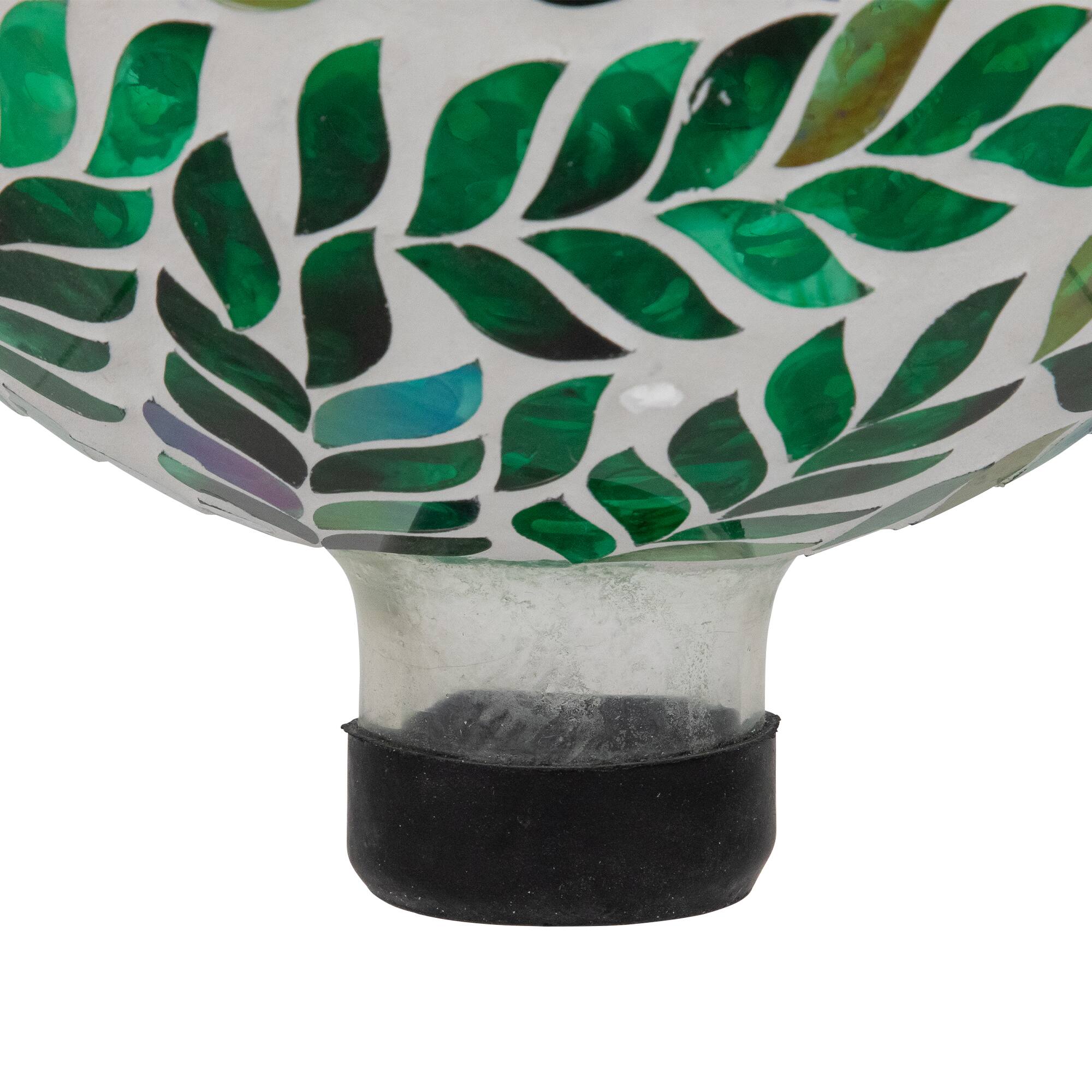 10" White & Green Mosaic Iridescent Leaves Outdoor Garden Gazing Ball