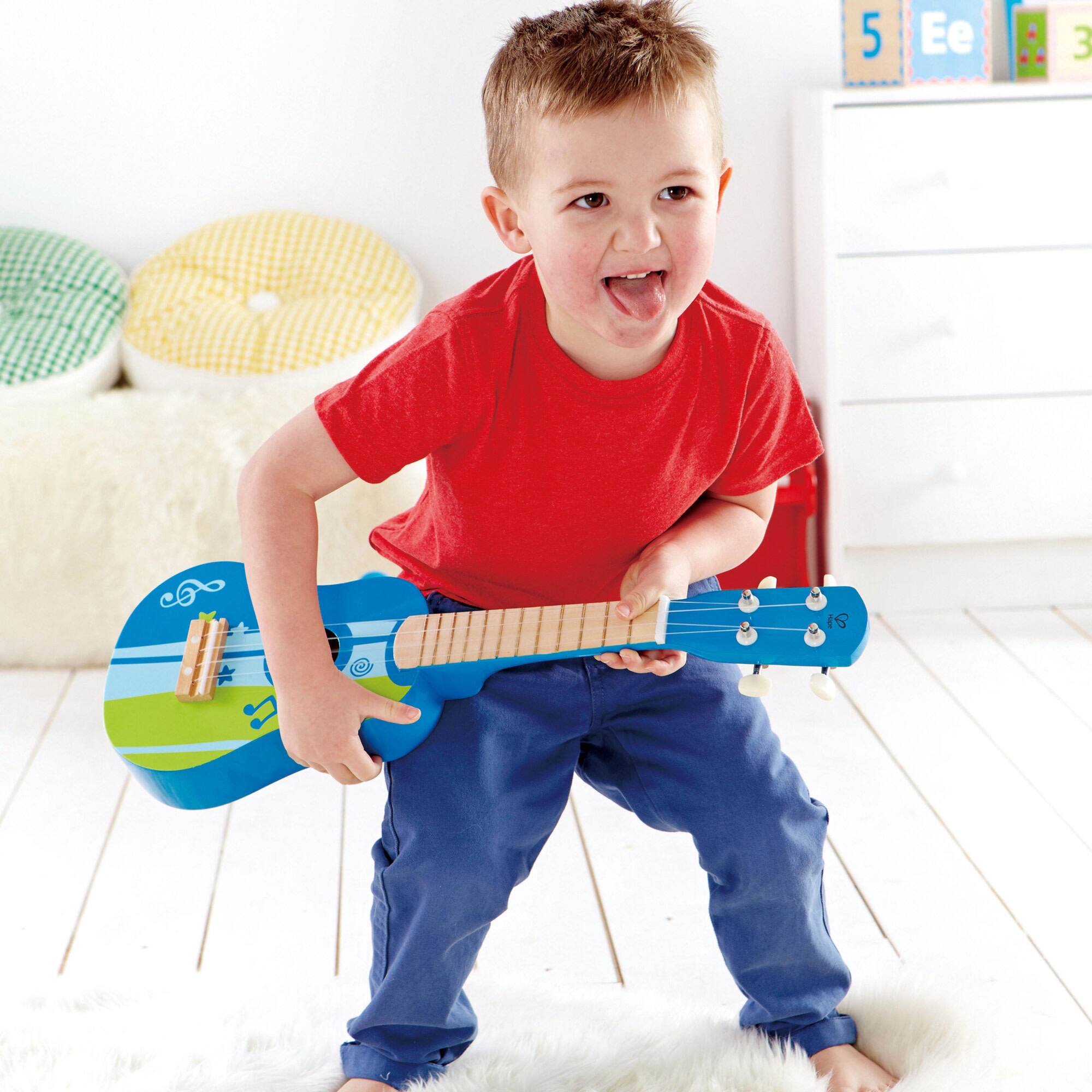 Hape Blue &#x26; Green Kid&#x27;s Wooden Toy Ukulele