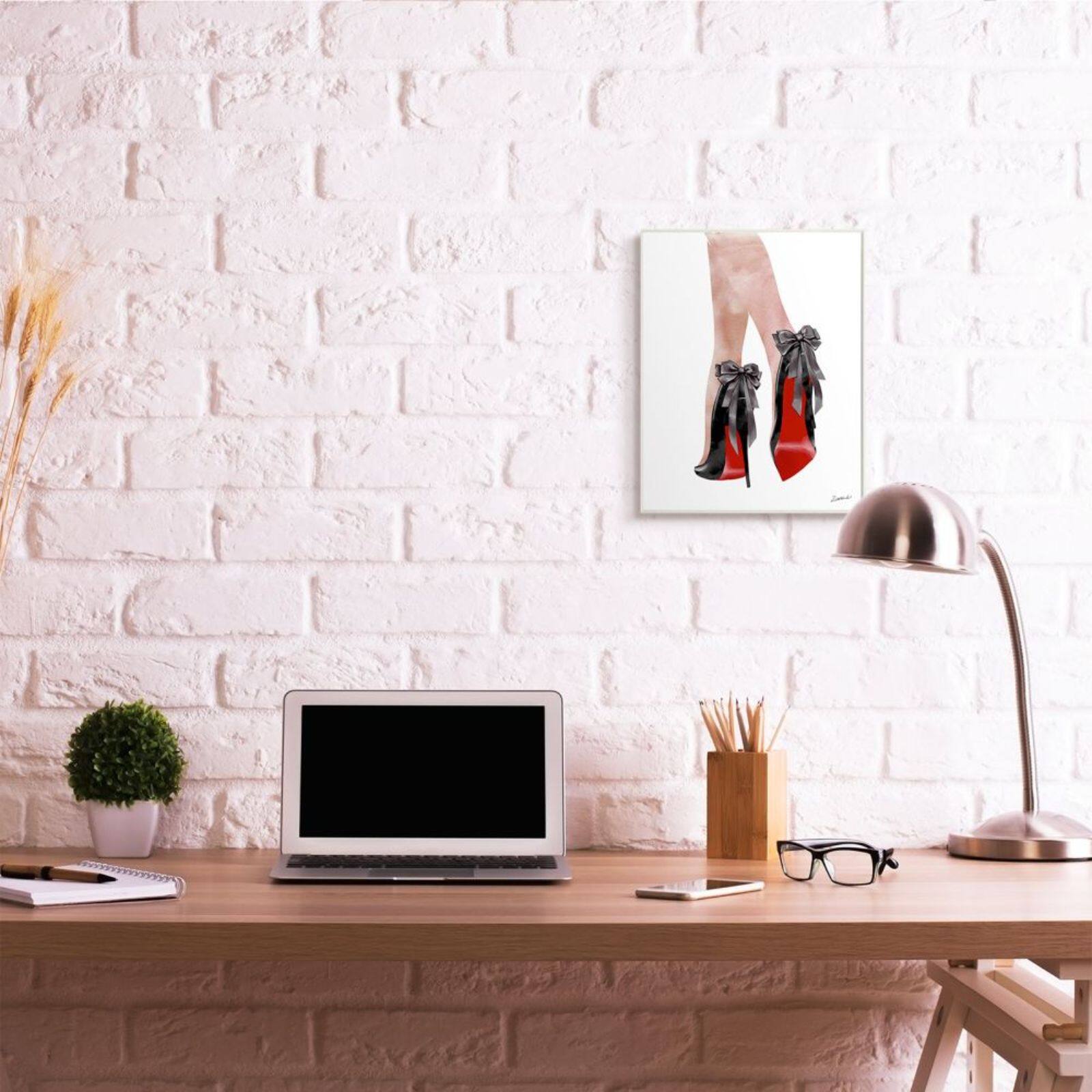 Stupell Industries Fashion Red Bottom Bow High Heels Wooden Wall Plaque