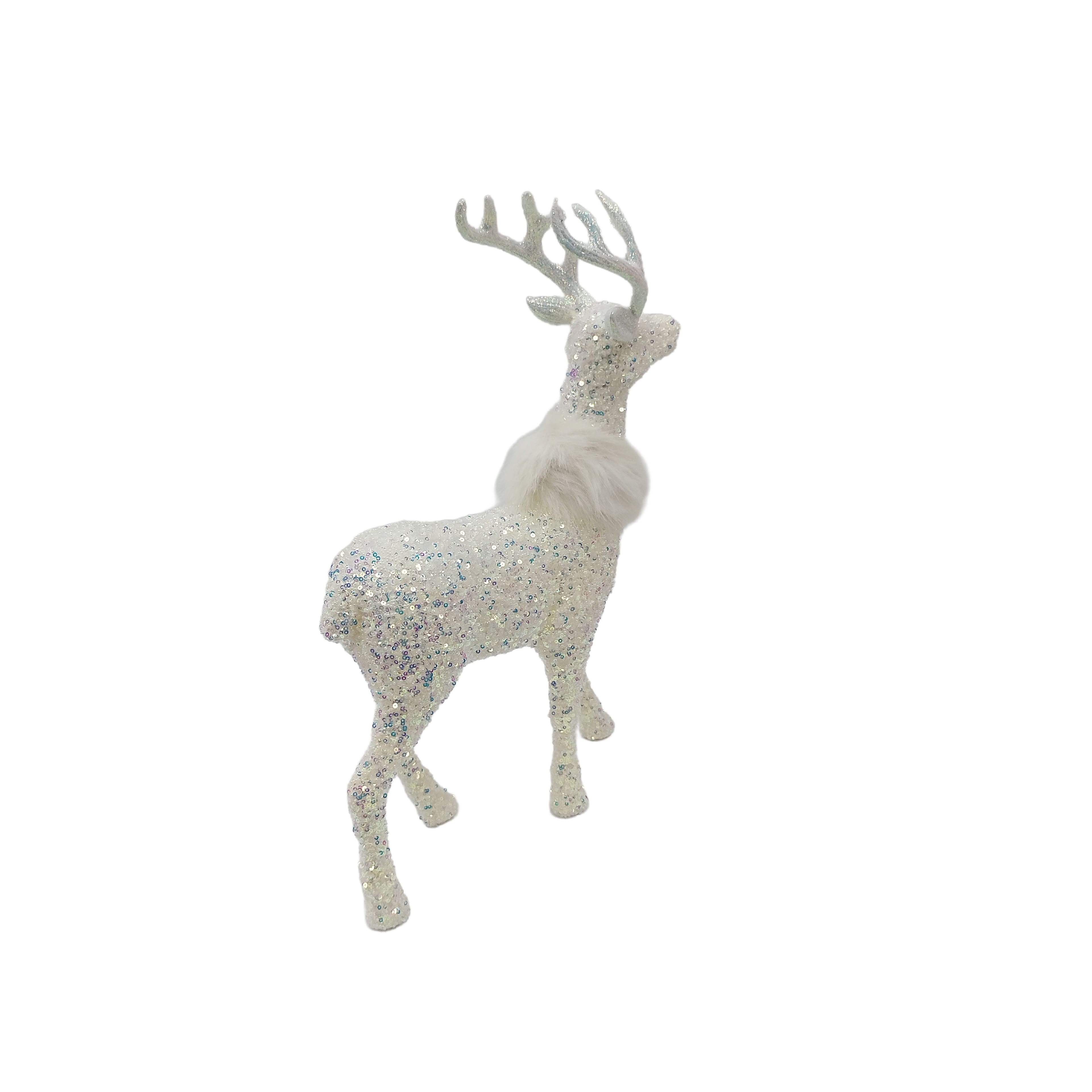 18" White Standing Reindeer with Faux Fur & Sequins by Ashland®