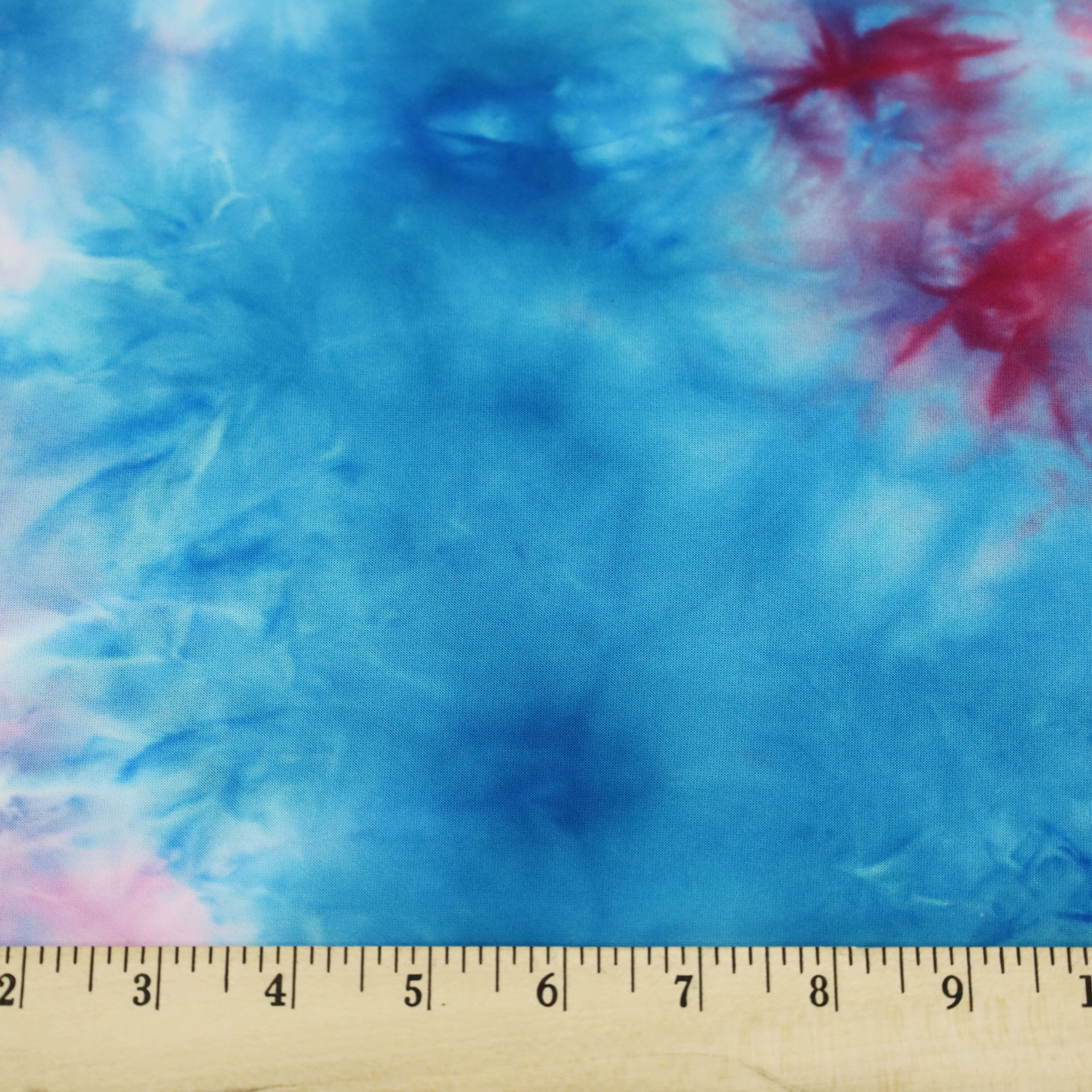 Fabric Merchants Magenta, Blue, Lilac &#x26; Sage Tie Dye Double Brushed 4-Way Stretch Fabric
