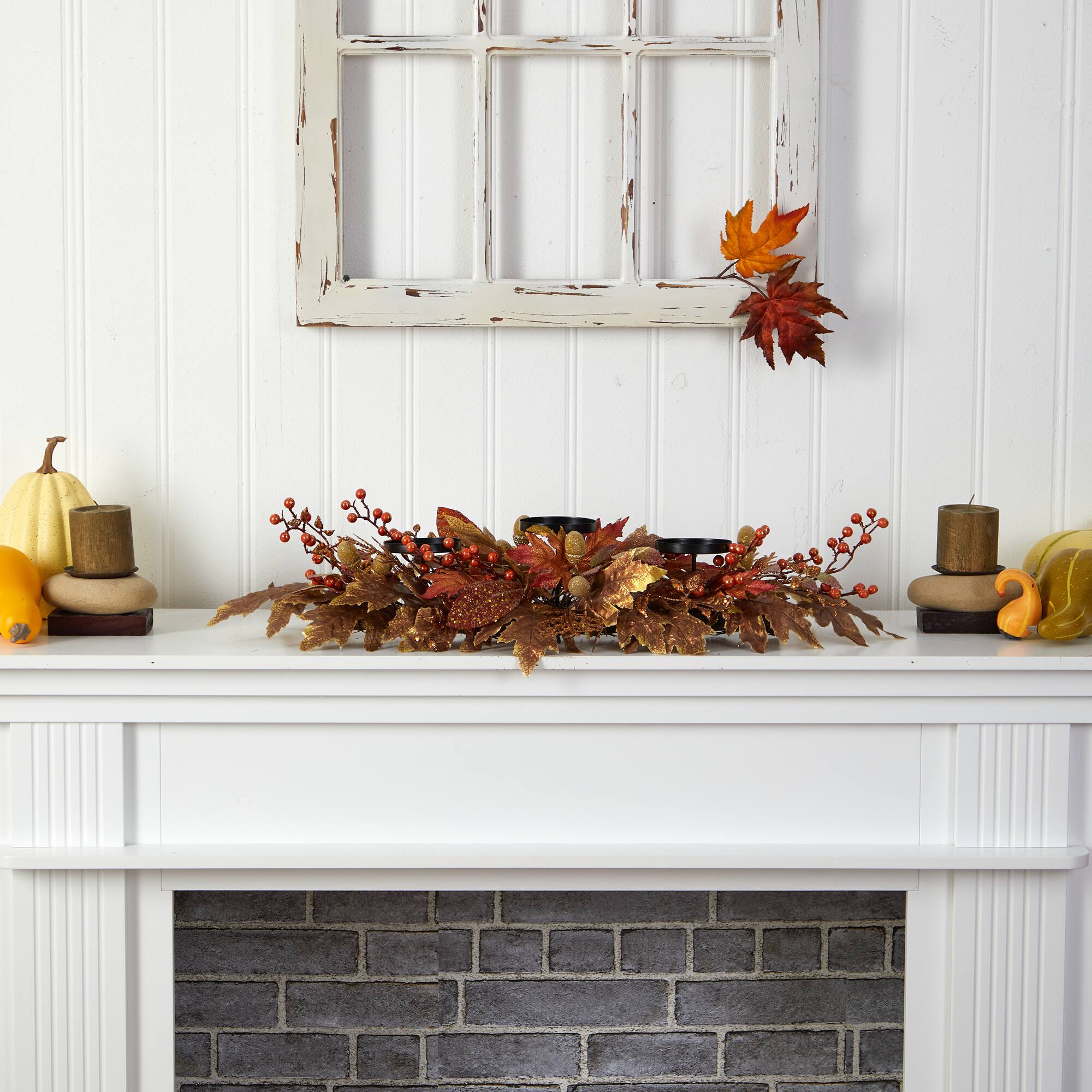 36" Maple Leaves & Berries Fall Harvest Candelabrum Arrangement