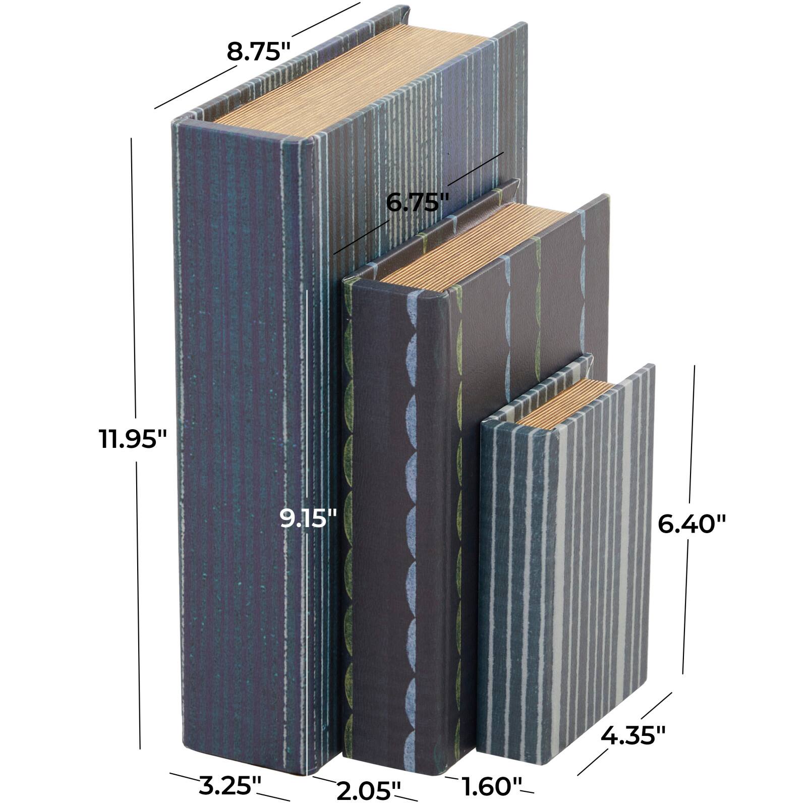 Gray & Blue Stripe Faux Leather Faux Book Box Set