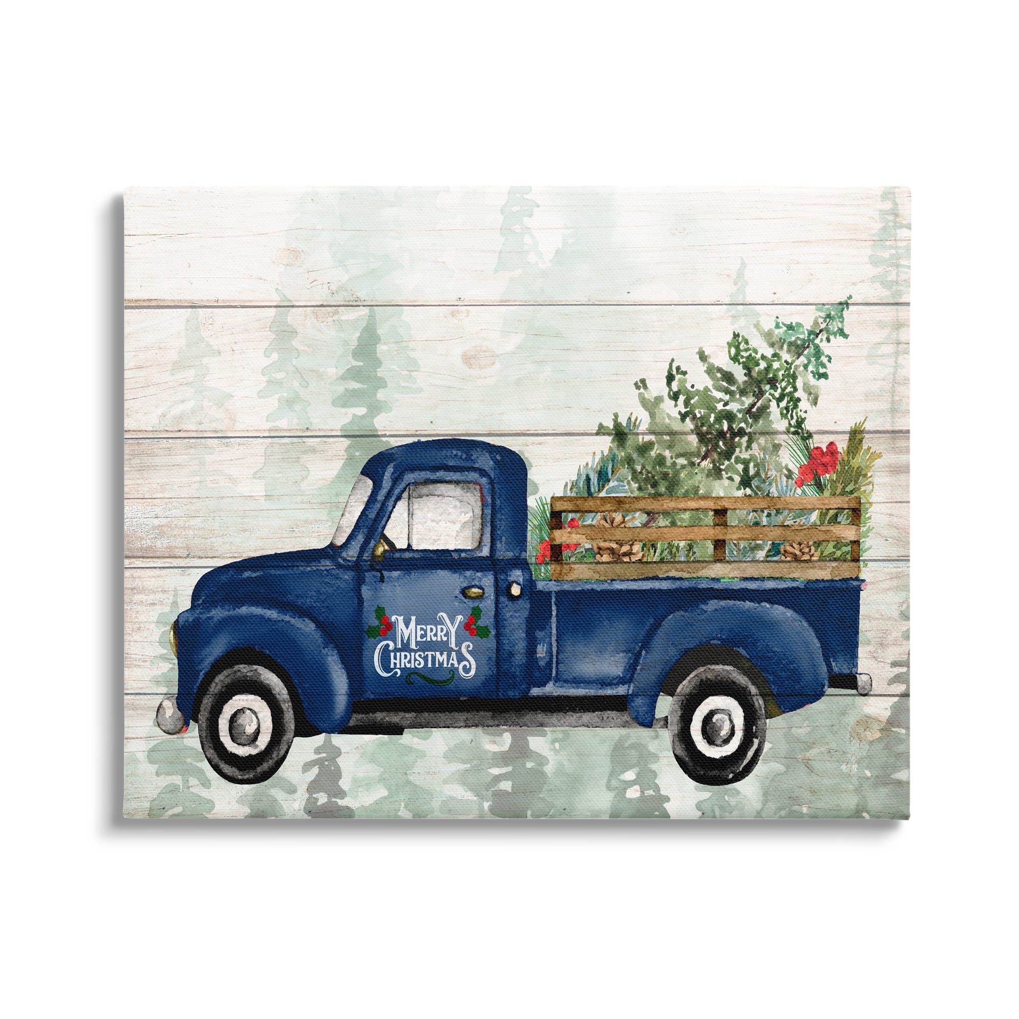 Stupell Industries Merry Christmas Blue Holiday Truck Canvas Wall Art