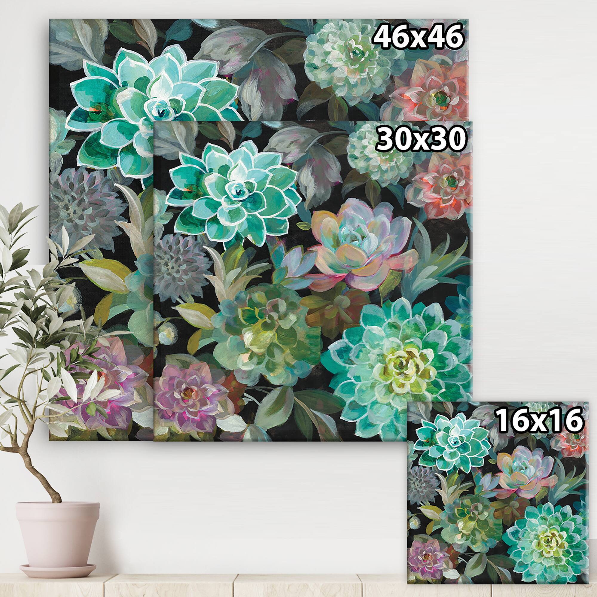 Designart - Floral Succulents - Traditional Canvas Artwork