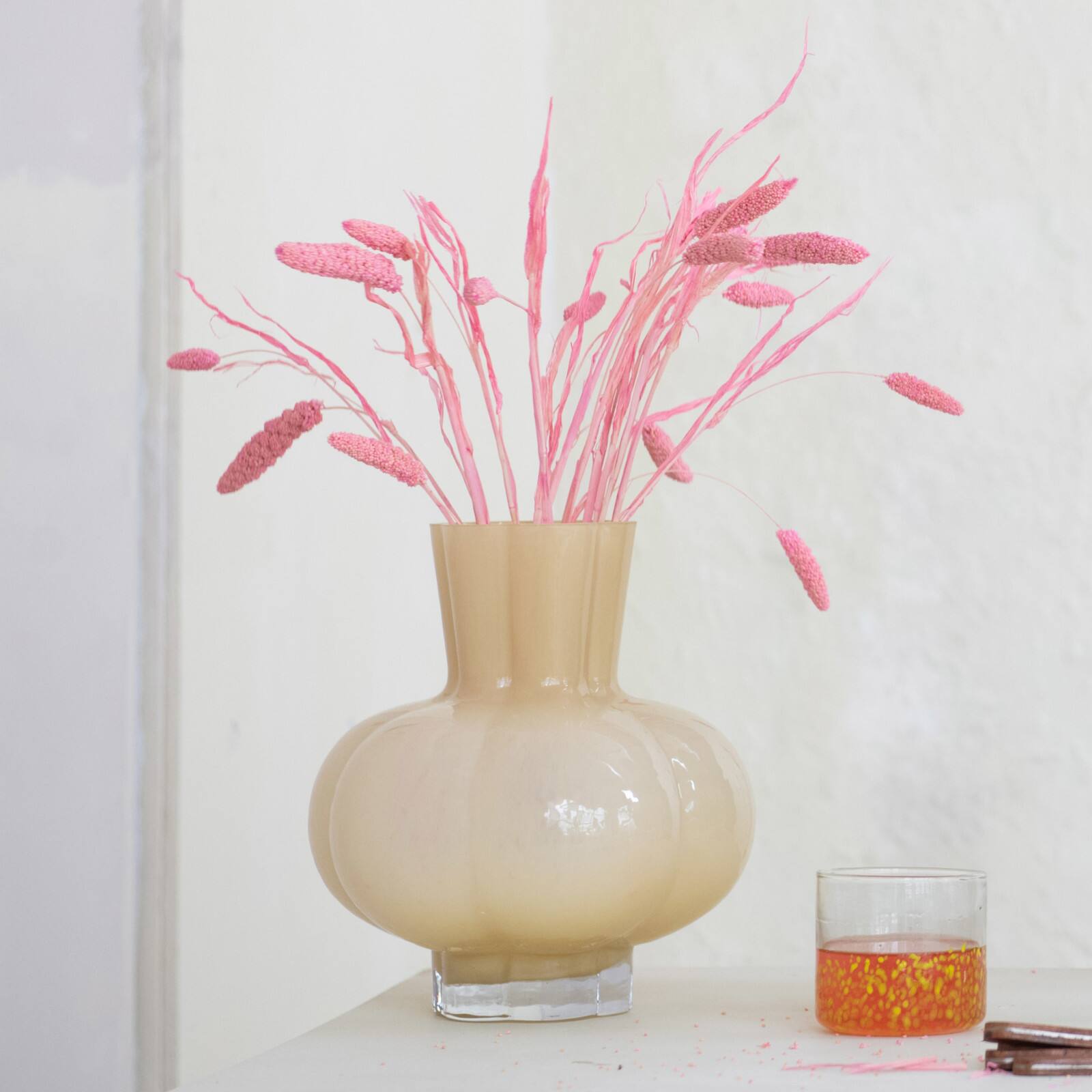 Hello Honey&#xAE; 9.25&#x22; Light Yellow Round Opaque Glass Vase
