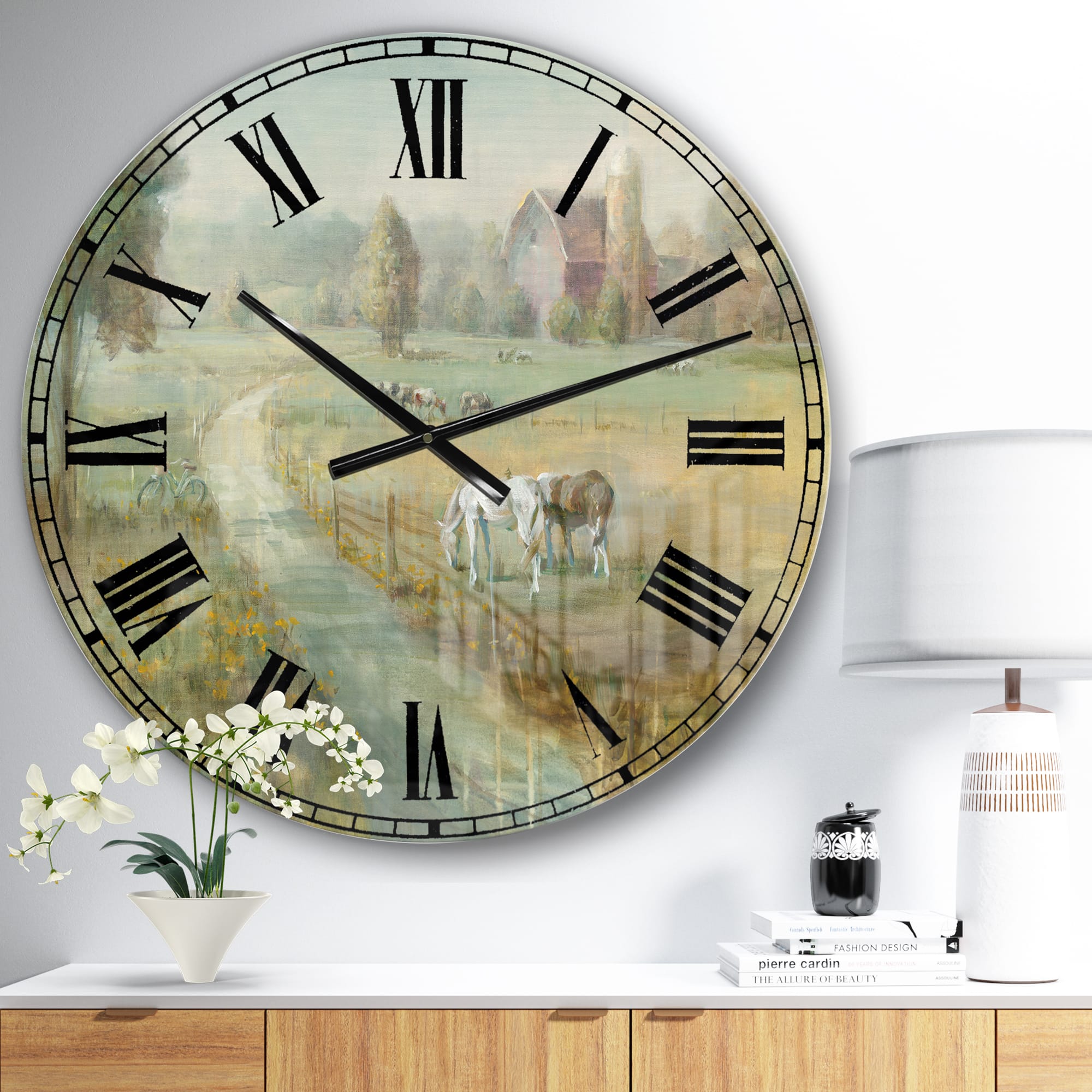 Designart Tranquil Country Field Farmhouse Wall Clock