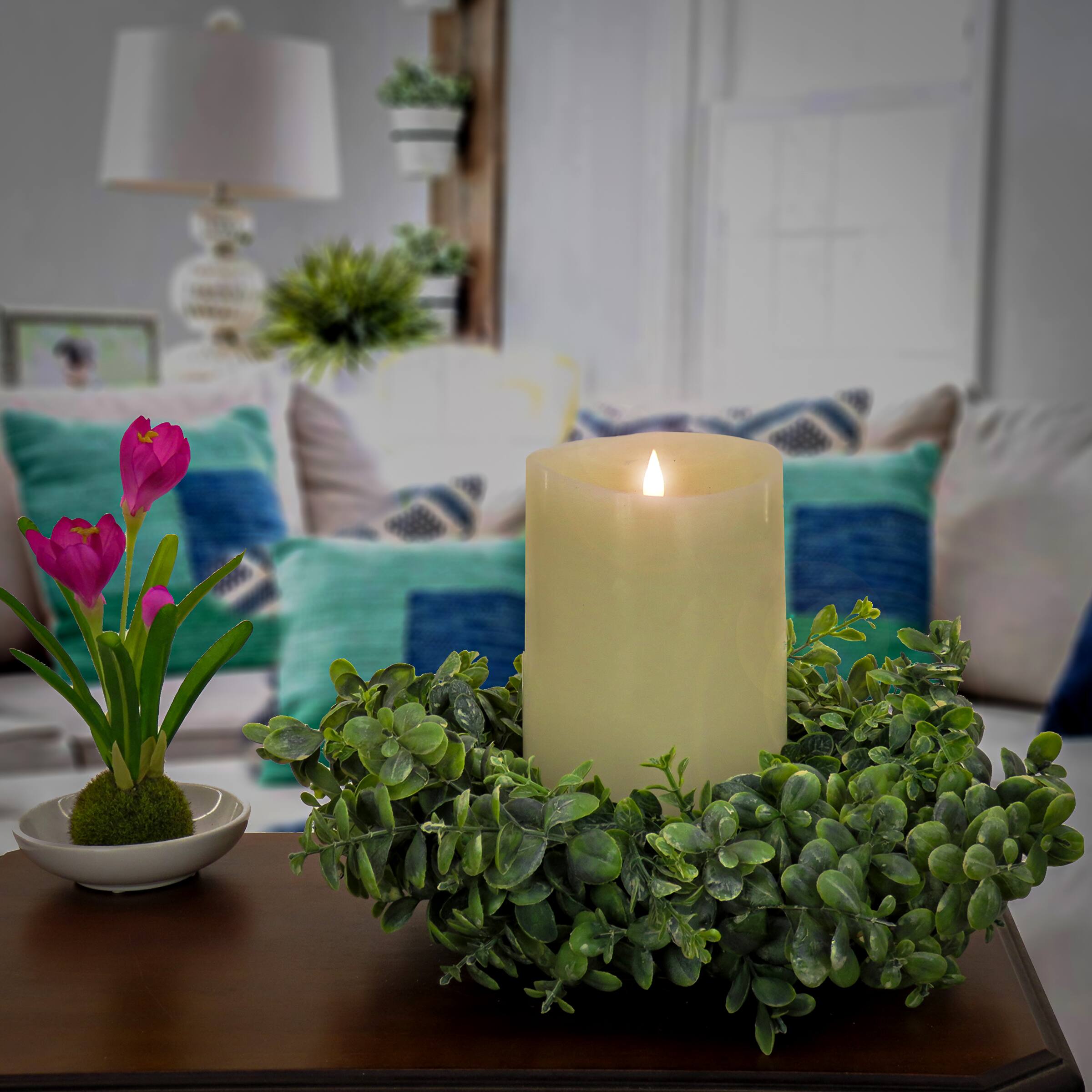 16" Spring Button Leaf Table Wreath