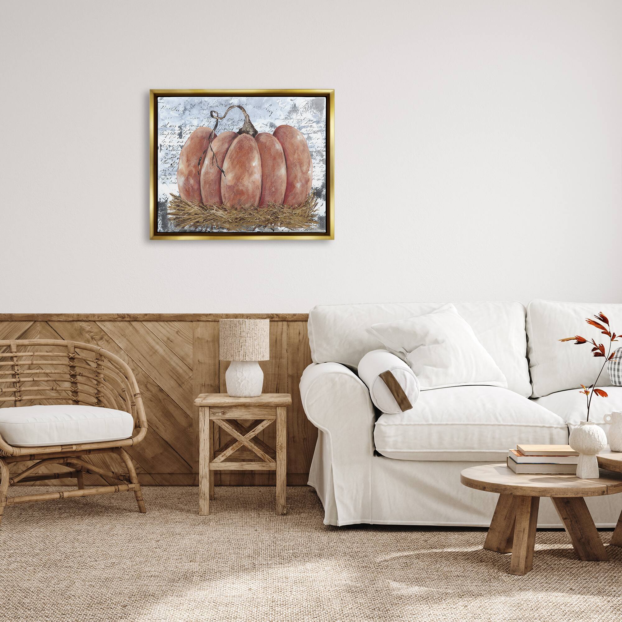 Stupell Industries Abstract Pumpkin Collage Framed Floater Canvas Wall Art