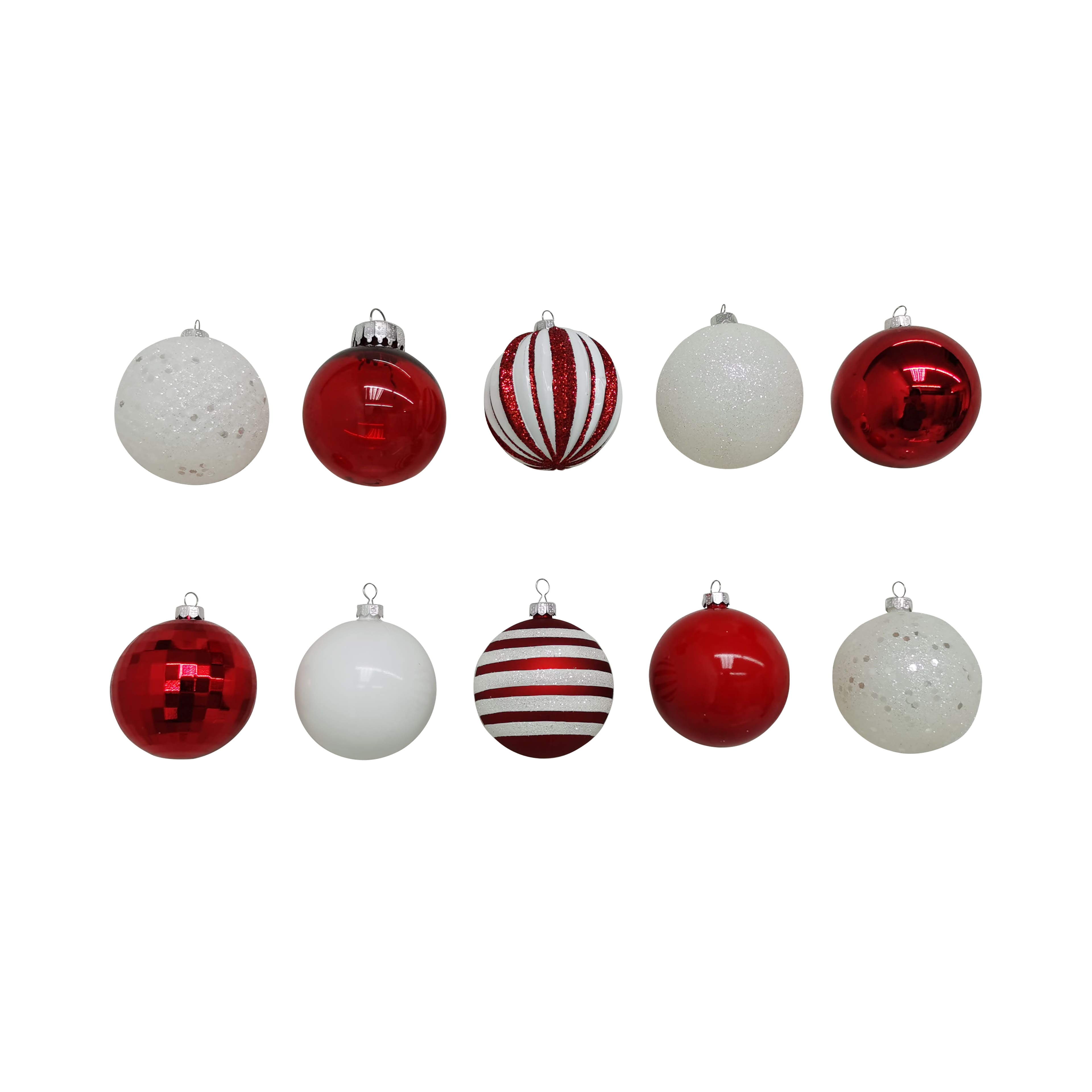 12 Pack Red and White Assorted Ball Ornaments