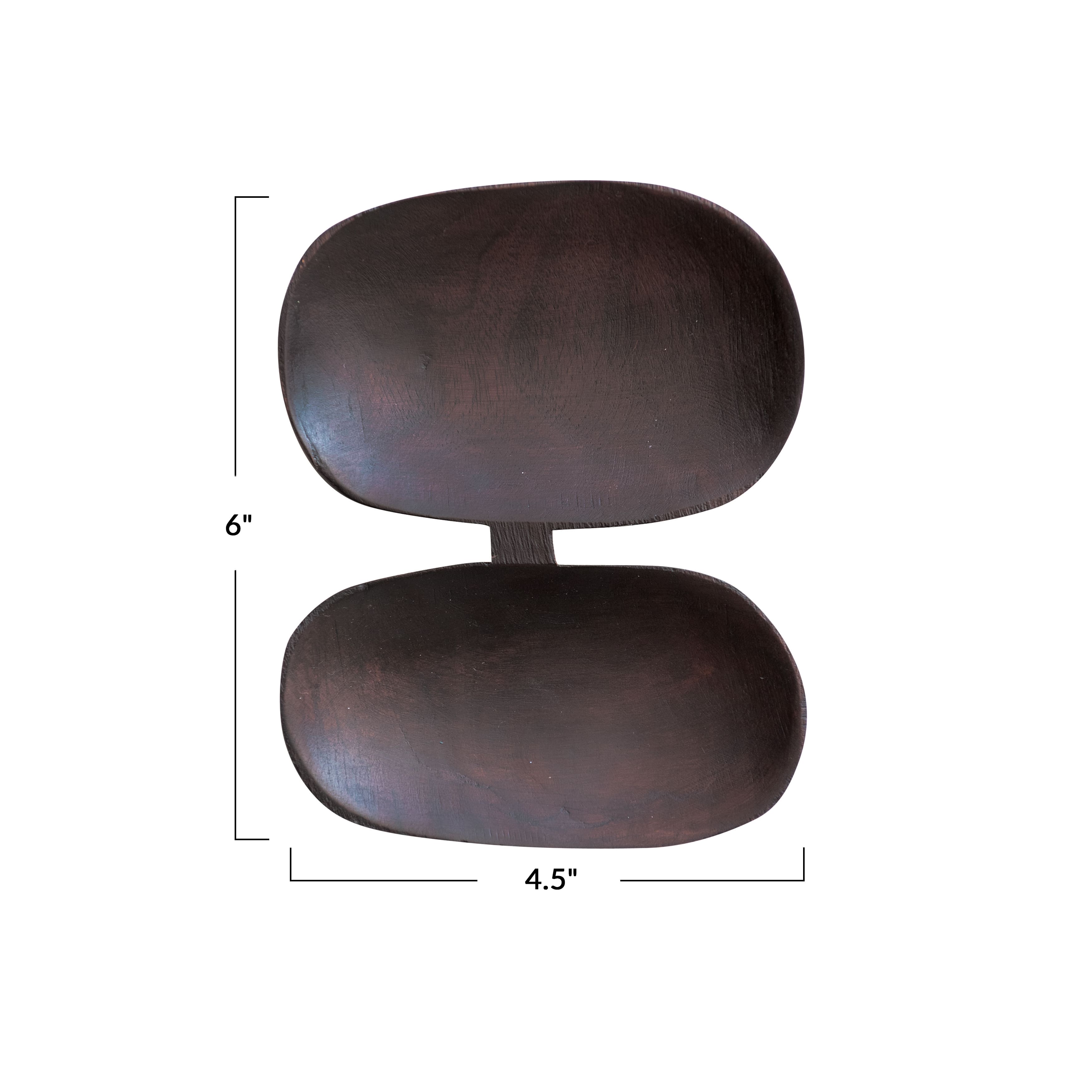 6&#x22; Brown Mango Wood Dual Cavity Serving Dish