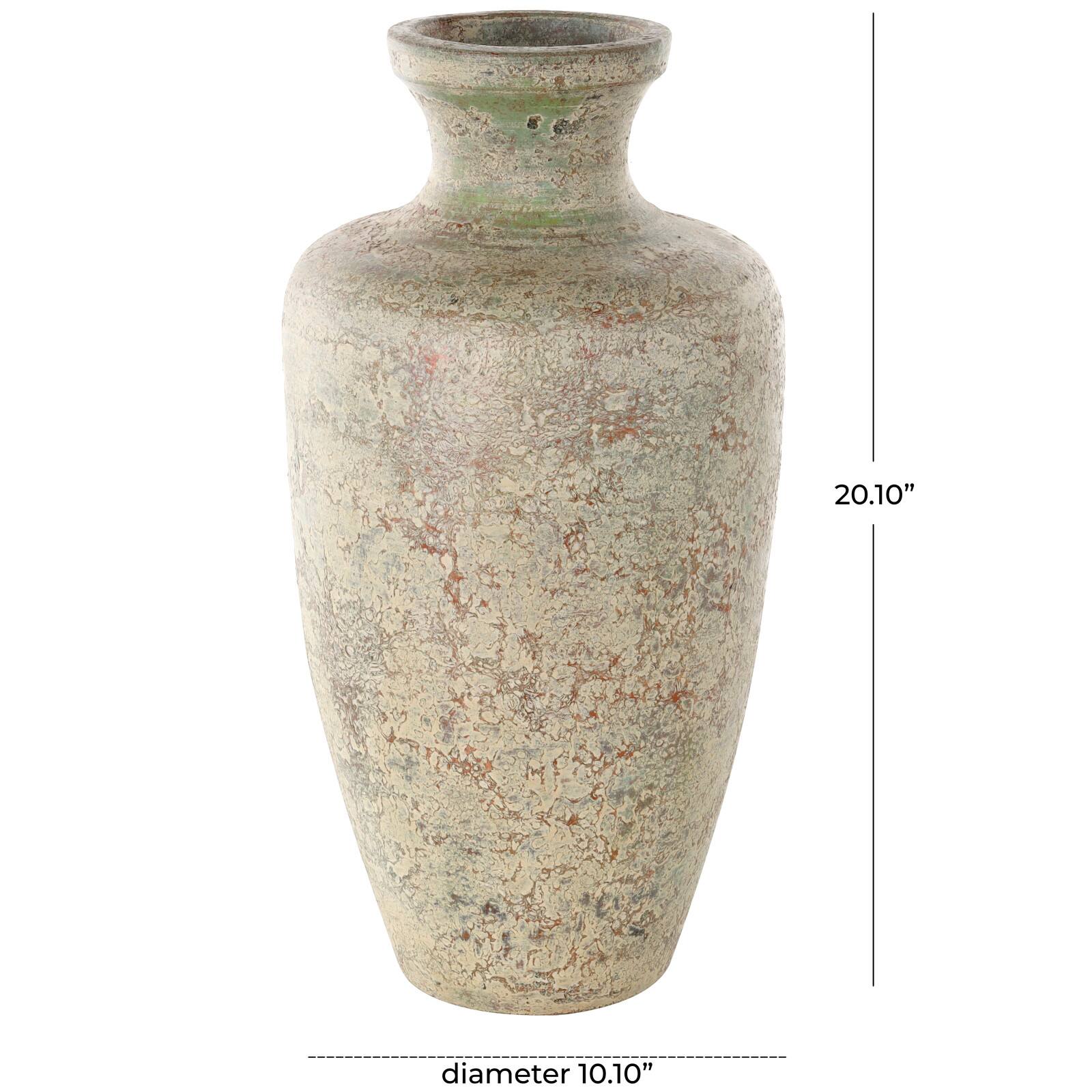 Brown Ceramic Vase with Green Accents