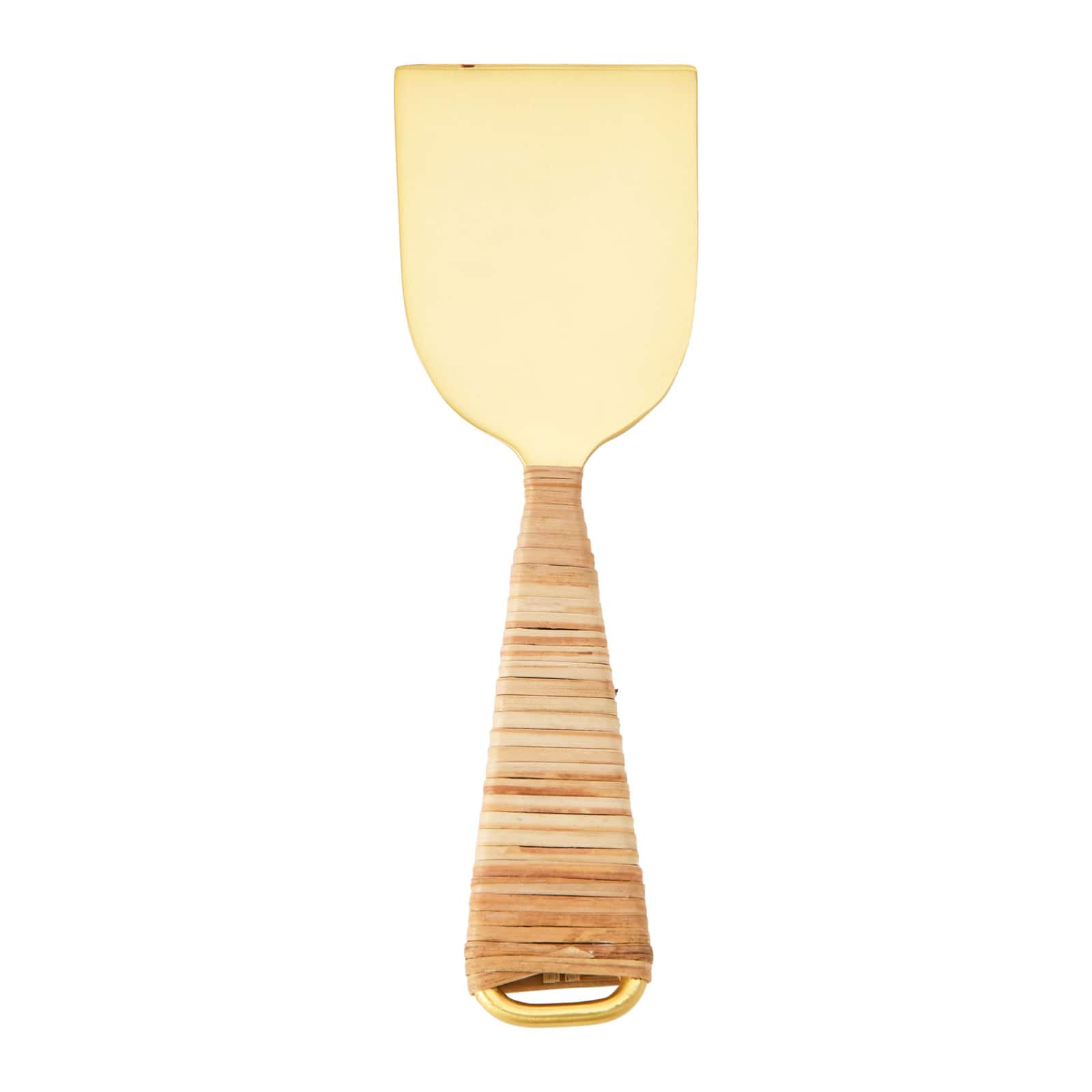 Gold Finish Stainless Steel Cheese Knives with Rattan Wrapped Handles Set