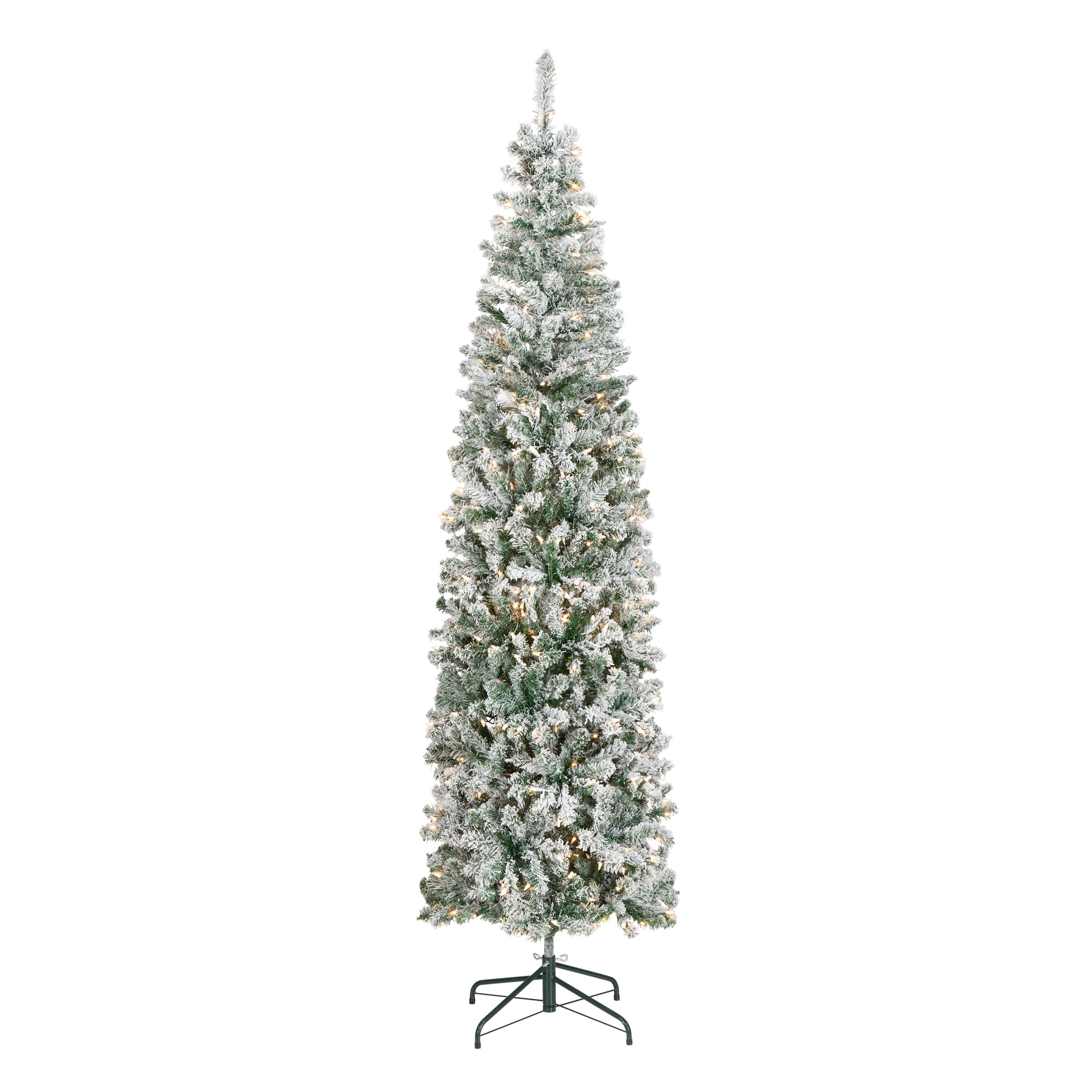 7.5ft. Pre-Lit Acacia Pencil Slim Flocked Artificial Christmas Tree, Clear Lights