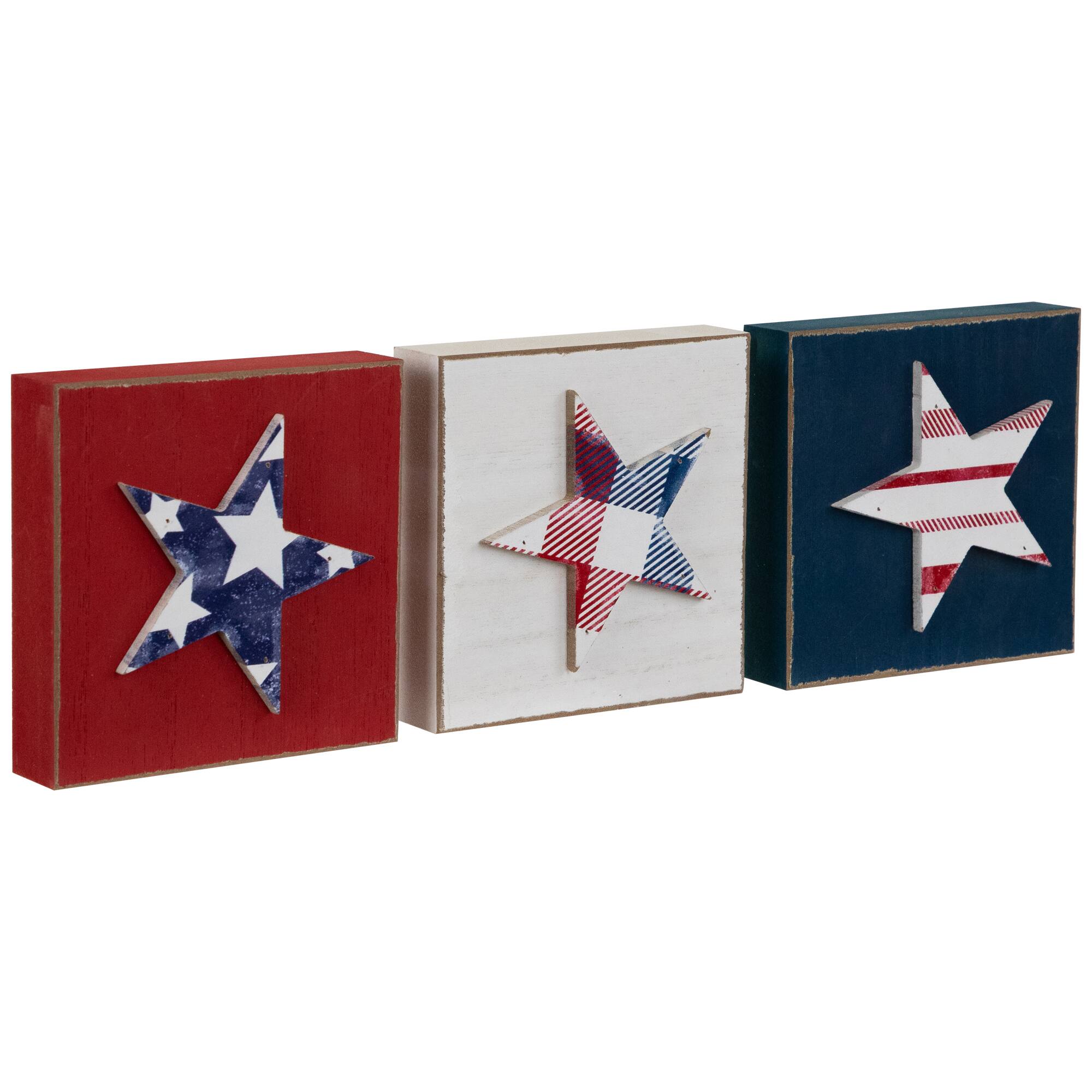 4.25&#x22; Stars &#x26; Stripes Americana Wooden Plaque Set