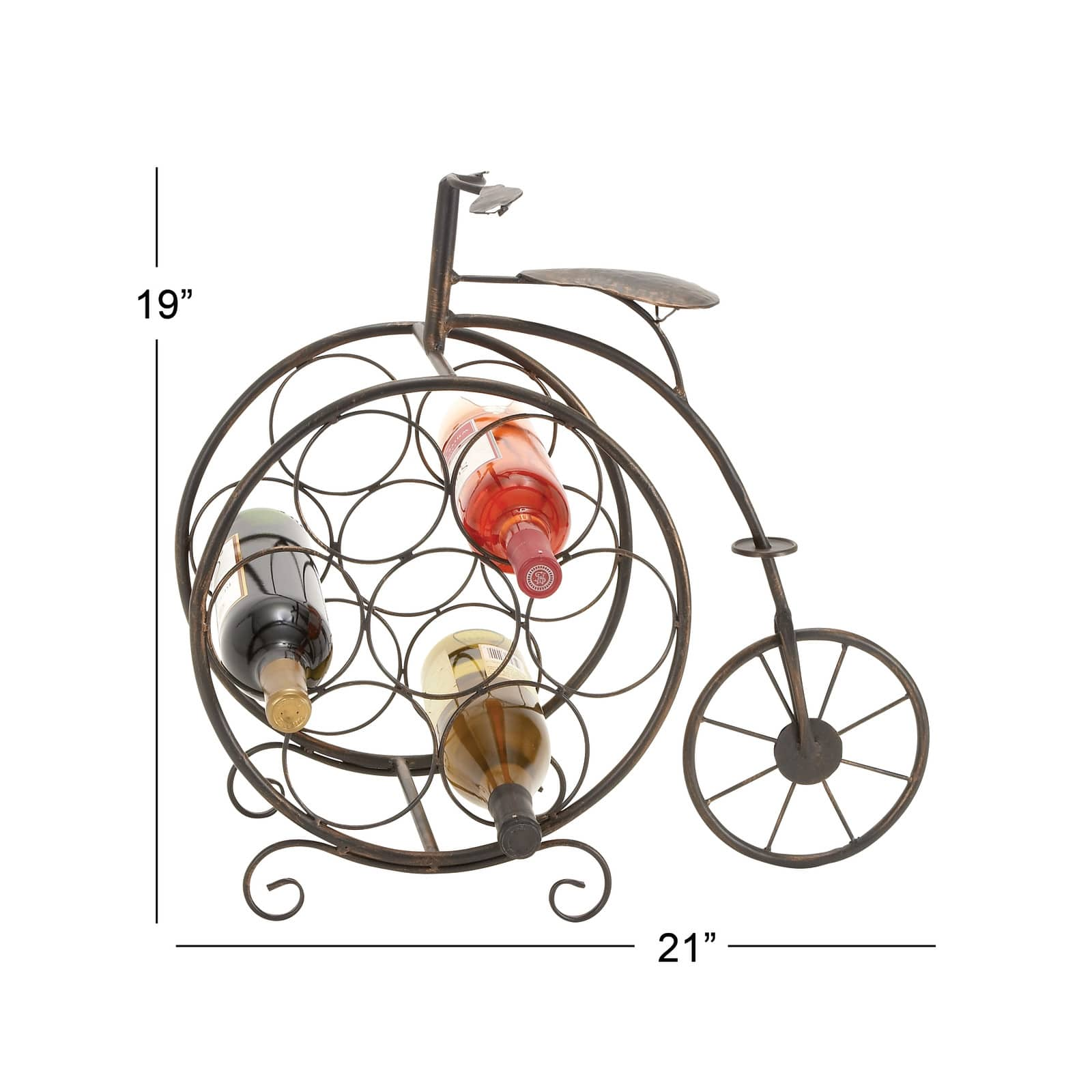 21&#x22;  Rustic Brass Bicycle Wine Holder Rack