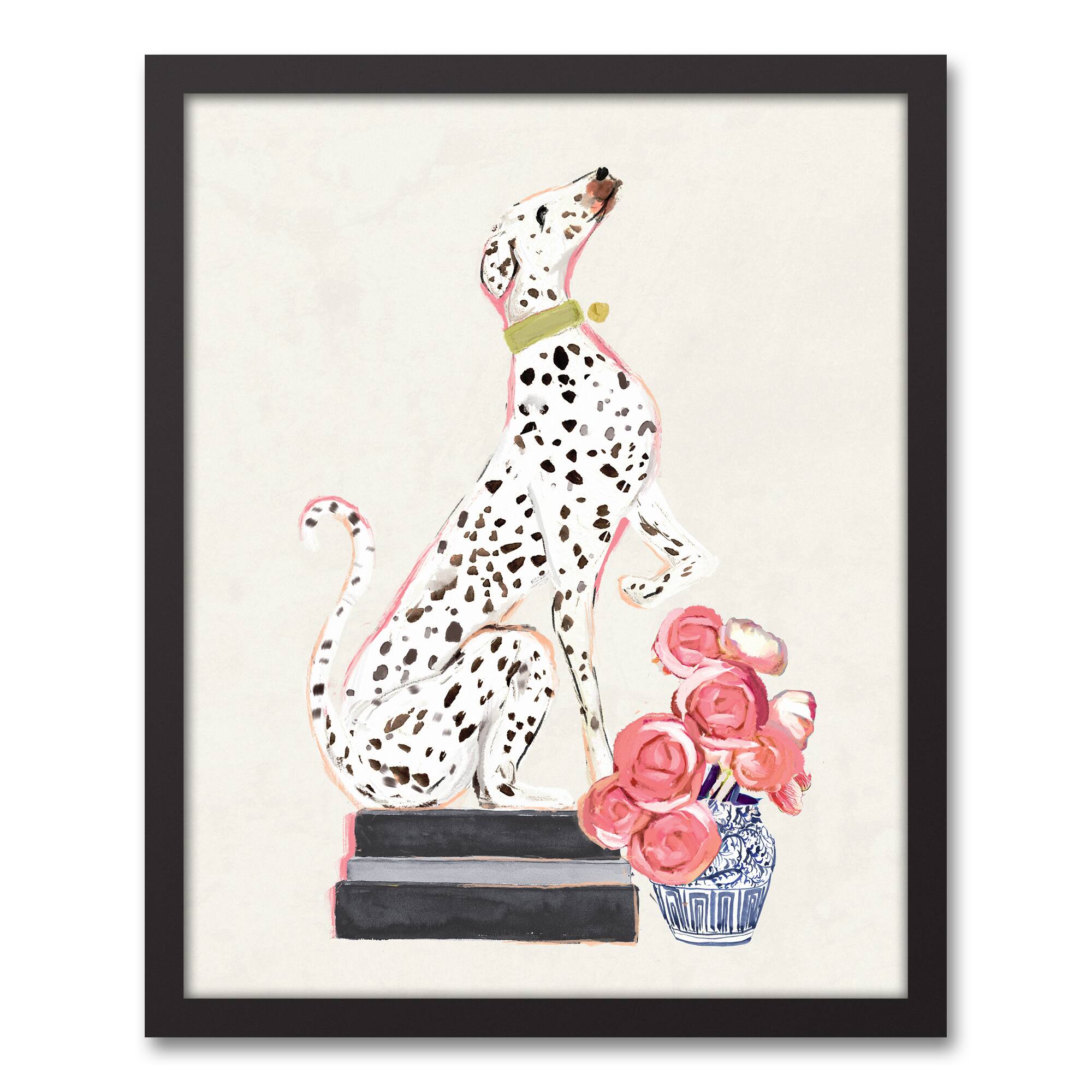 Dalmatian on Books 16&#x22; x 20&#x22; Black Framed Canvas - Set of 2