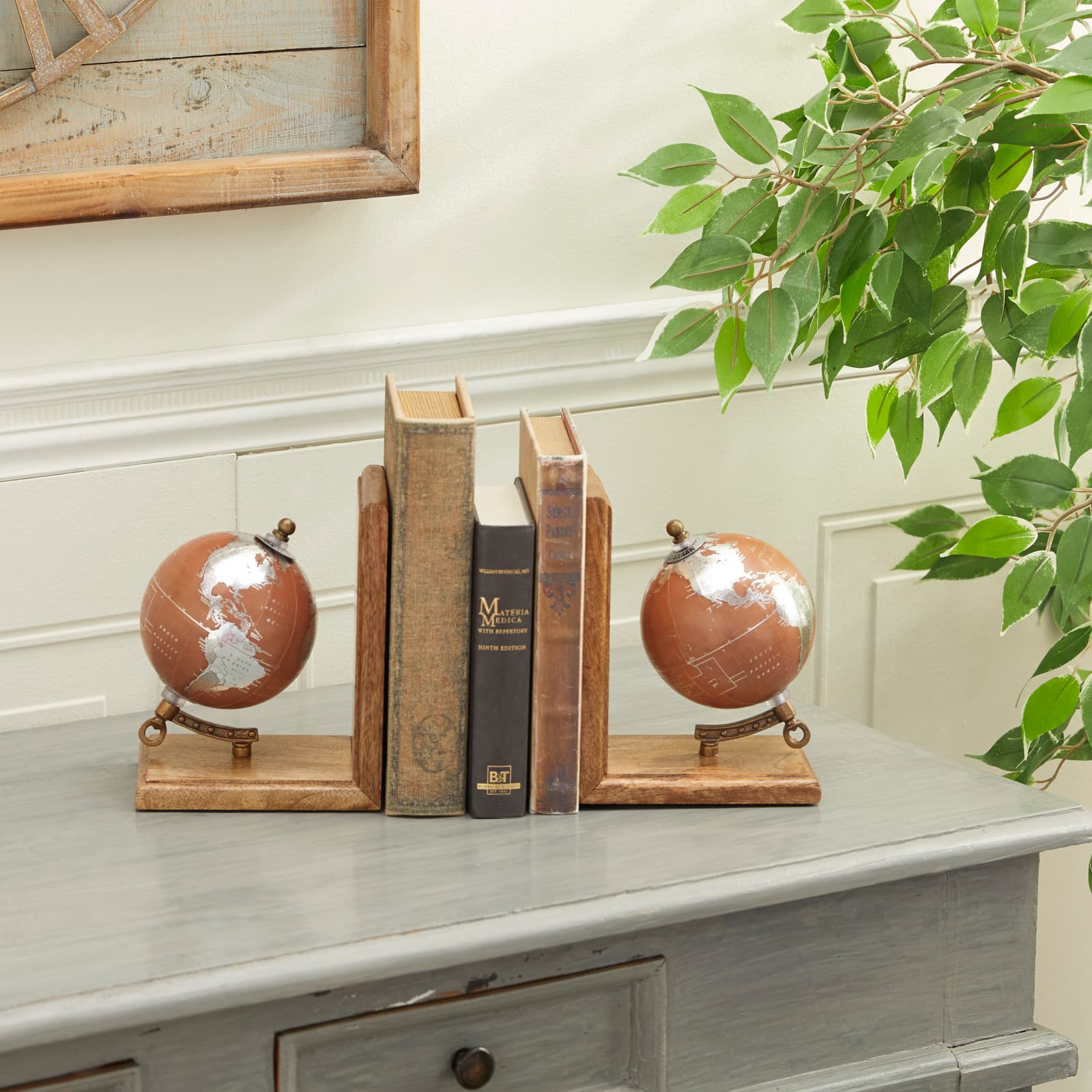 7.5&#x22; Copper Wood Traditional Bookends