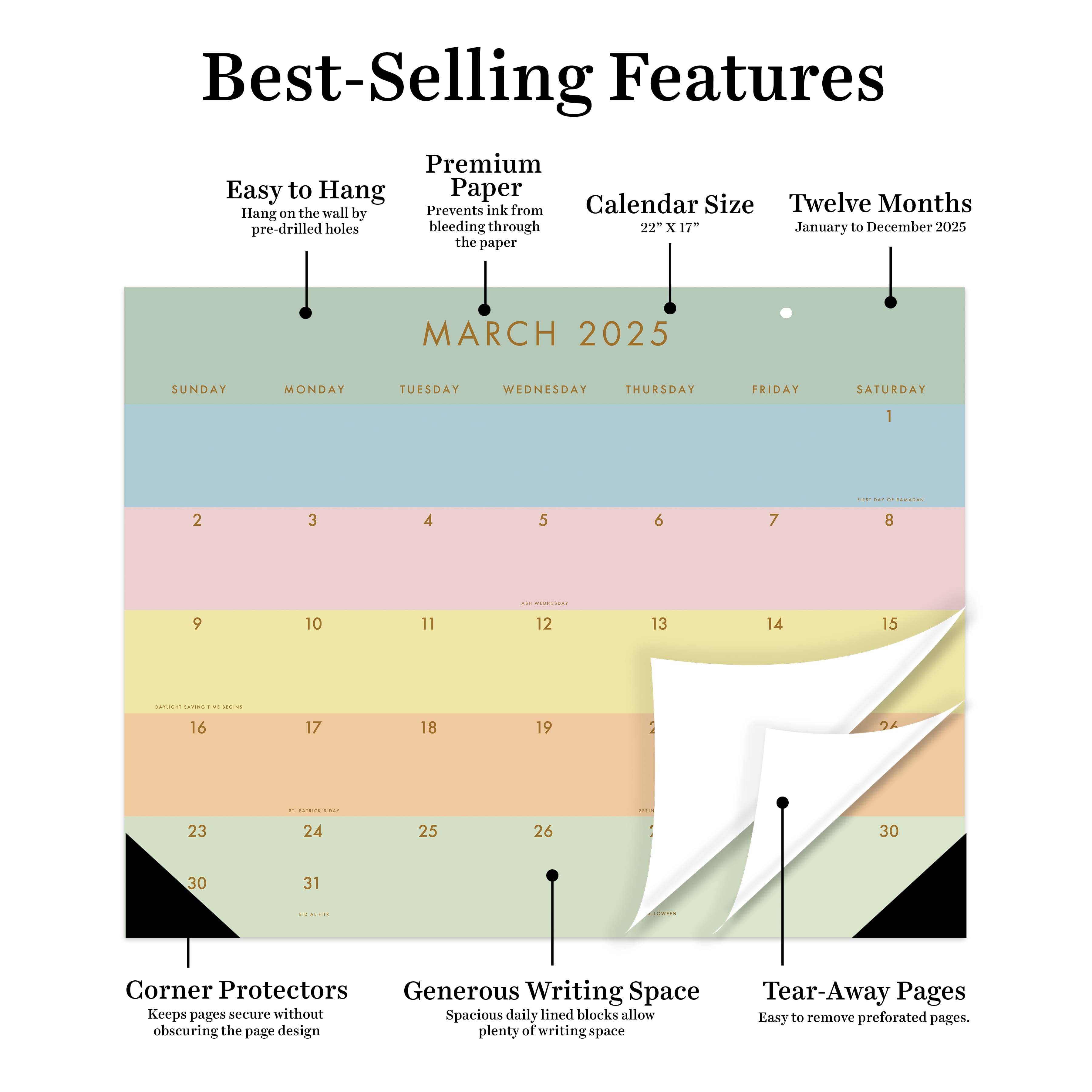 TF Publishing Large 2025 Super Stripe Monthly Blotter Desk Pad Calendar