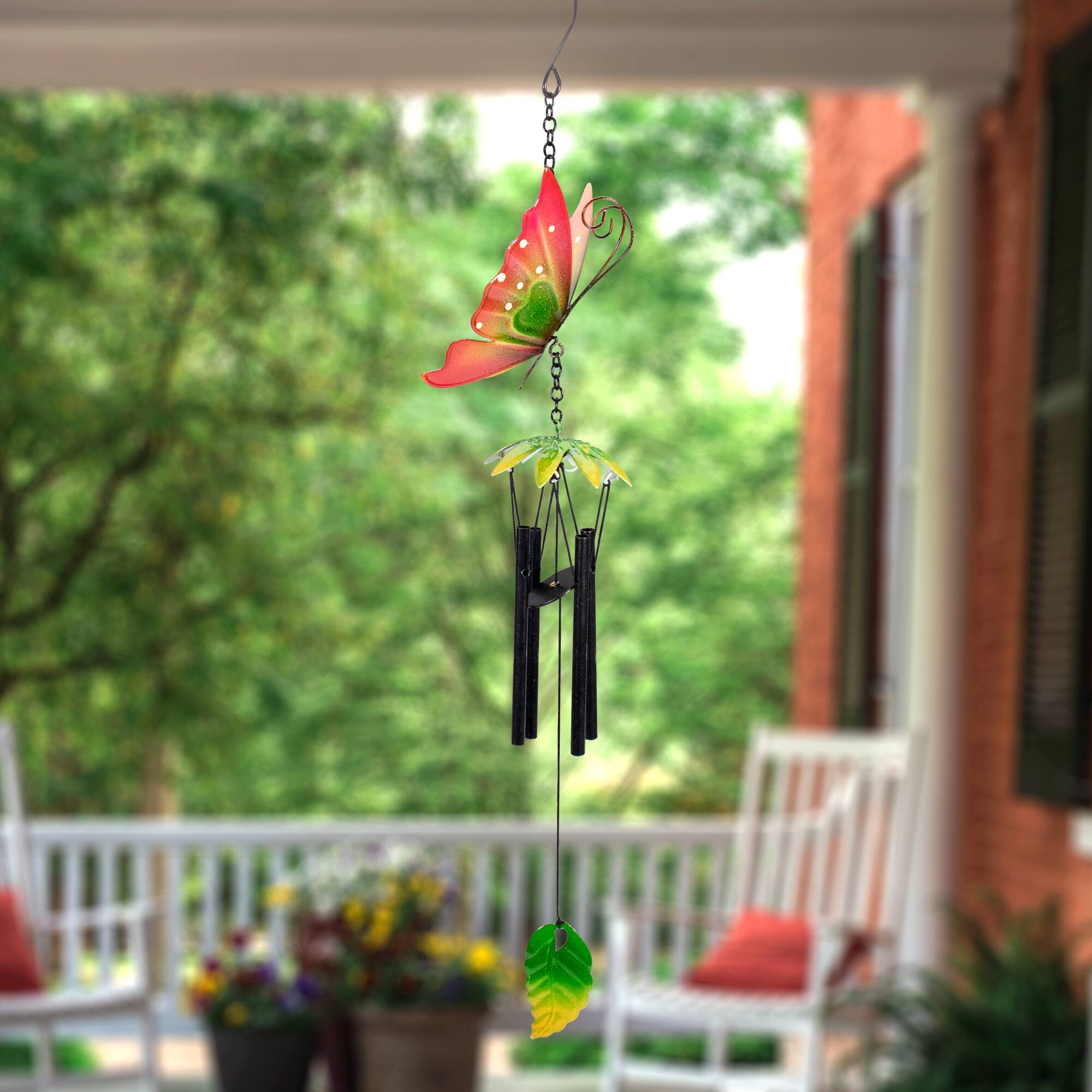 19" Red Metal Butterfly Outdoor Garden Windchime