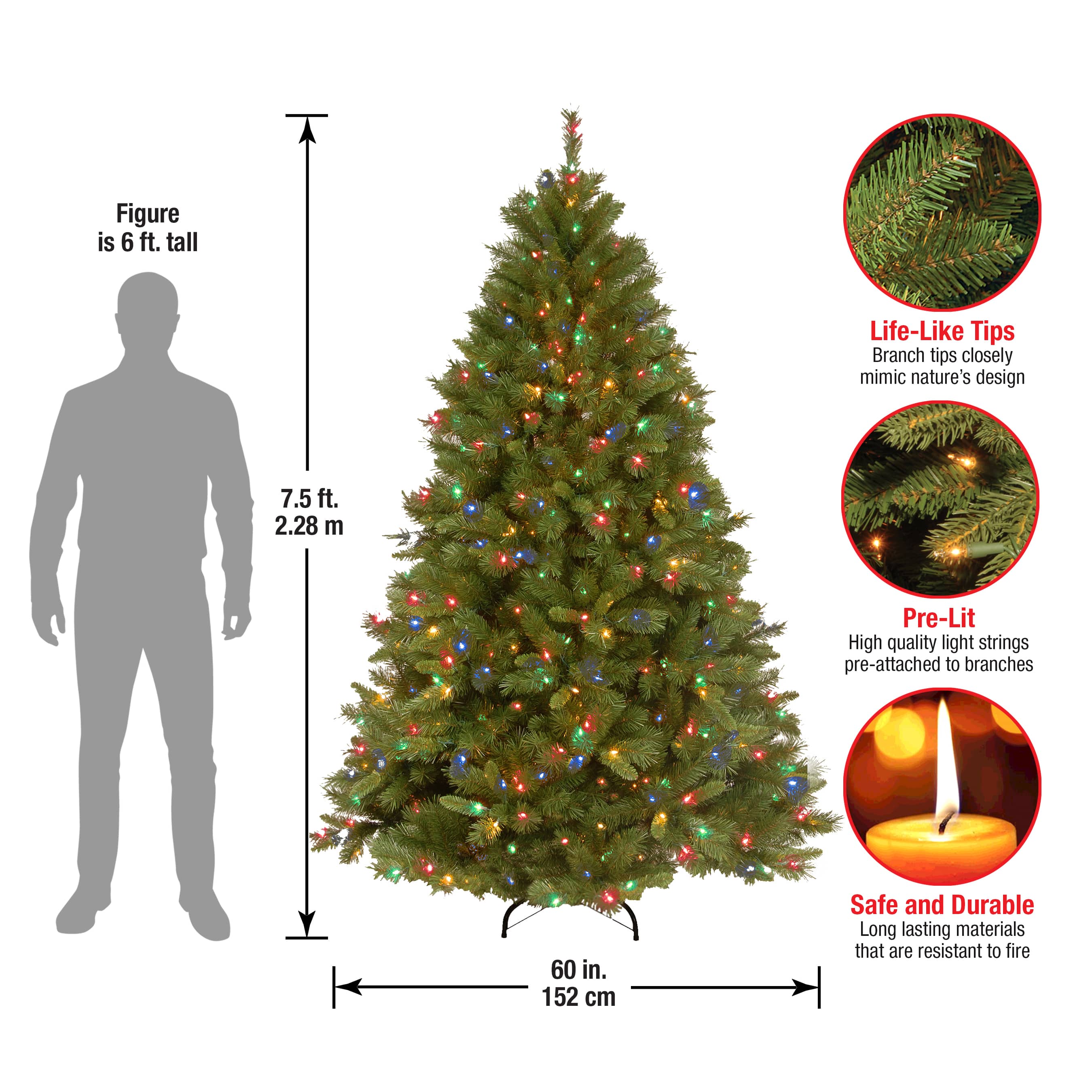 7.5 ft. Pre-Lit Winchester Pine Full Artificial Christmas Tree, Multicolor Lights