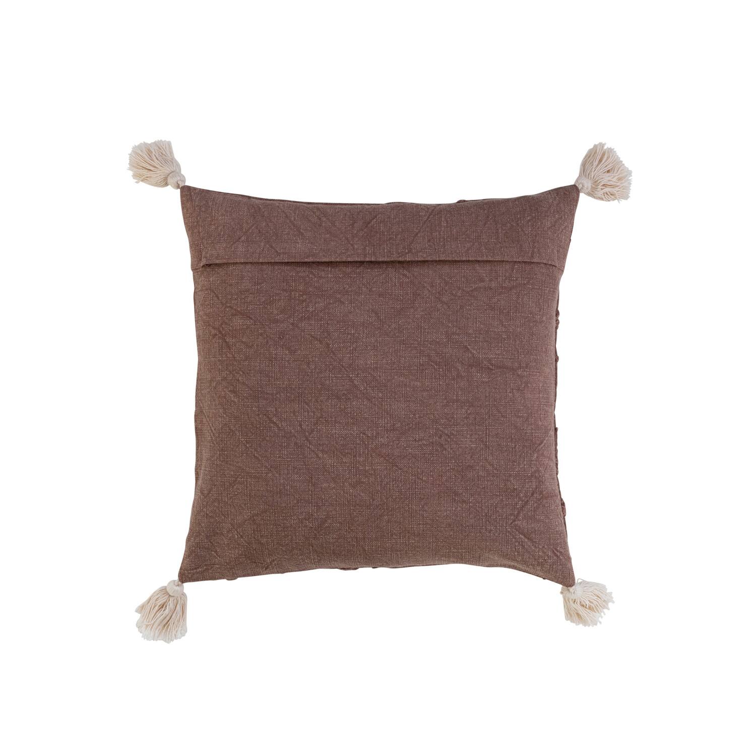 Hello Honey® Aubergine & Natural Leaf Embroidery Stonewashed Cotton Pillow with Tassels