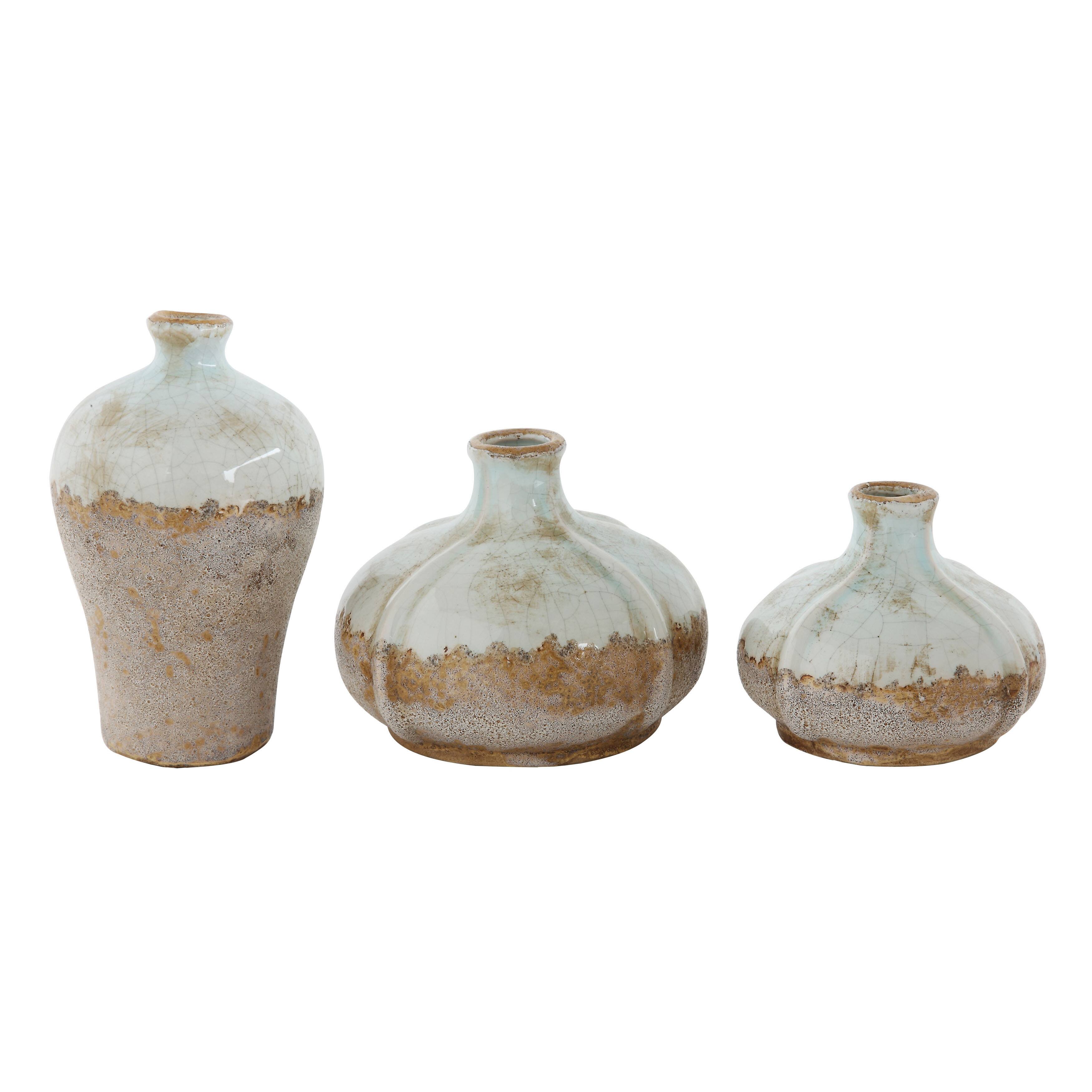 Hello Honey® Distressed Finish Brown & White Terracotta Vase Set