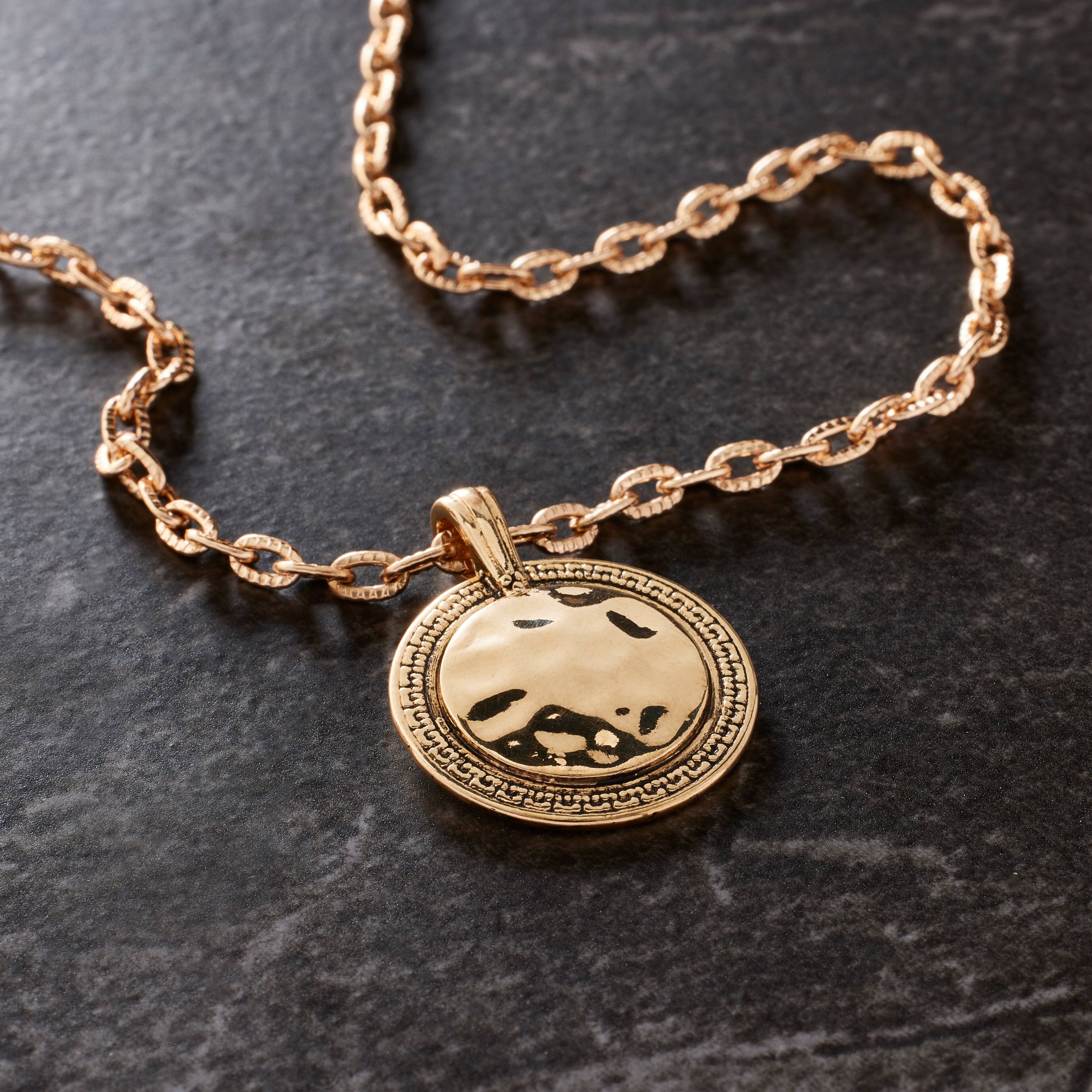 Gold Hammered Circle Plate Pendant by Bead Landing™