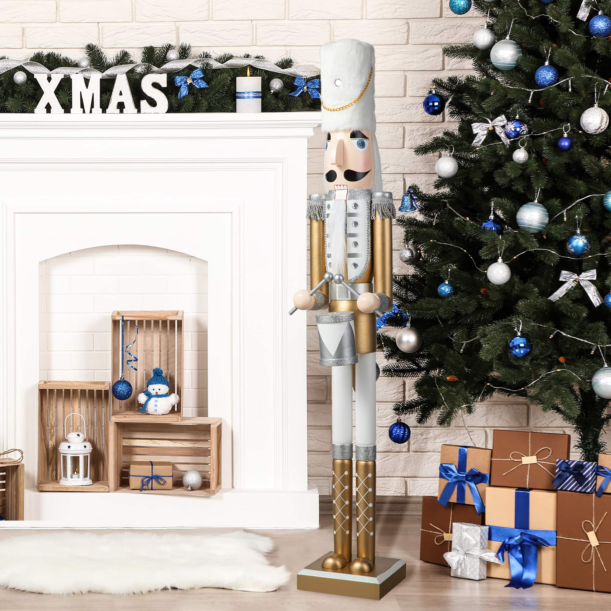 Glitzhome&#xAE; 42&#x22; Gold &#x26; White Christmas Nutcracker 