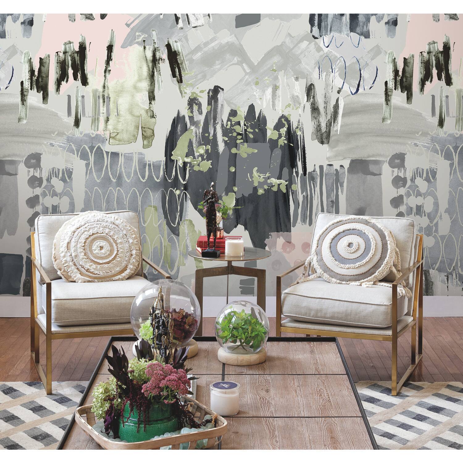 RoomMates Tamara Day Gray Abstraction Peel &#x26; Stick Wallpaper Mural