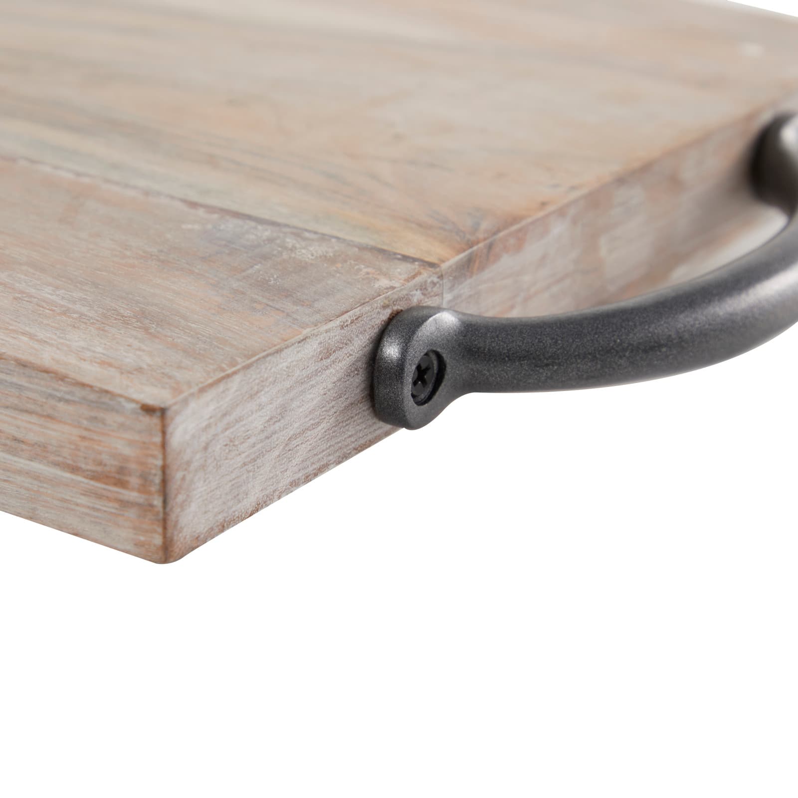 27" Cream Mango Wood Tray with Black Metal Handles