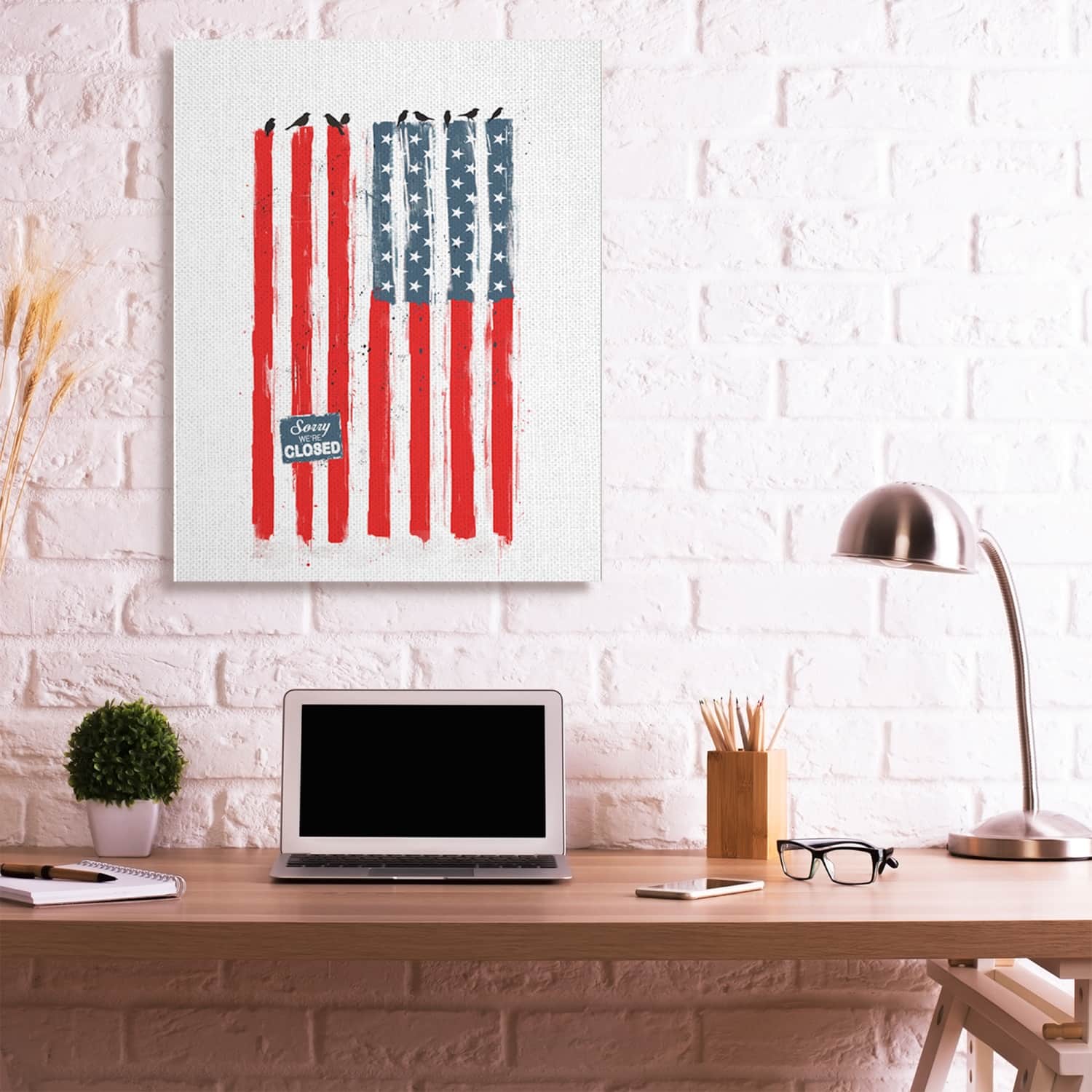 Stupell Industries American Flag Birds on Wall Political Statement Canvas Wall Art