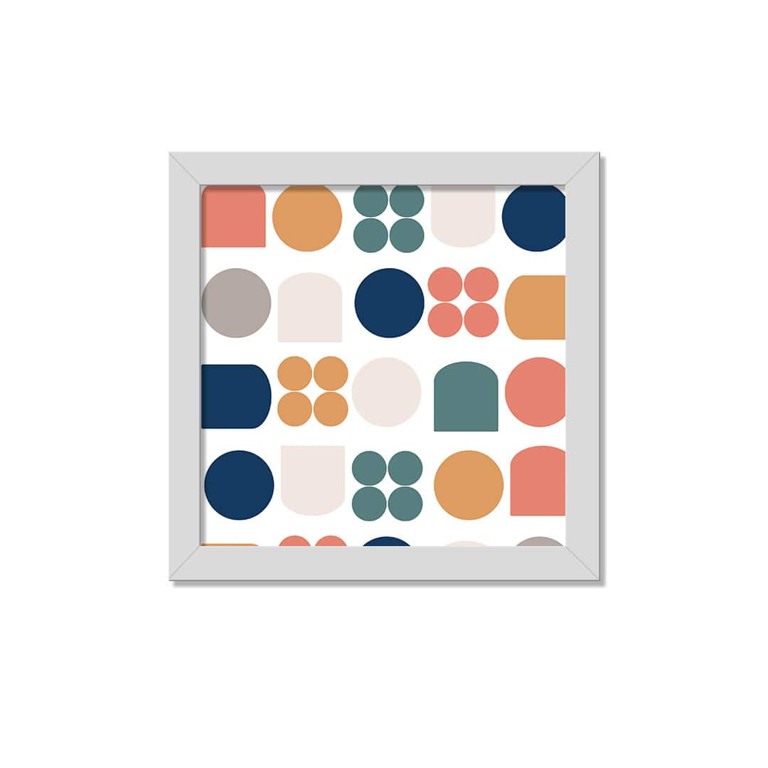 16&#x22; Retro Shapes White Framed Print Under Plexiglass