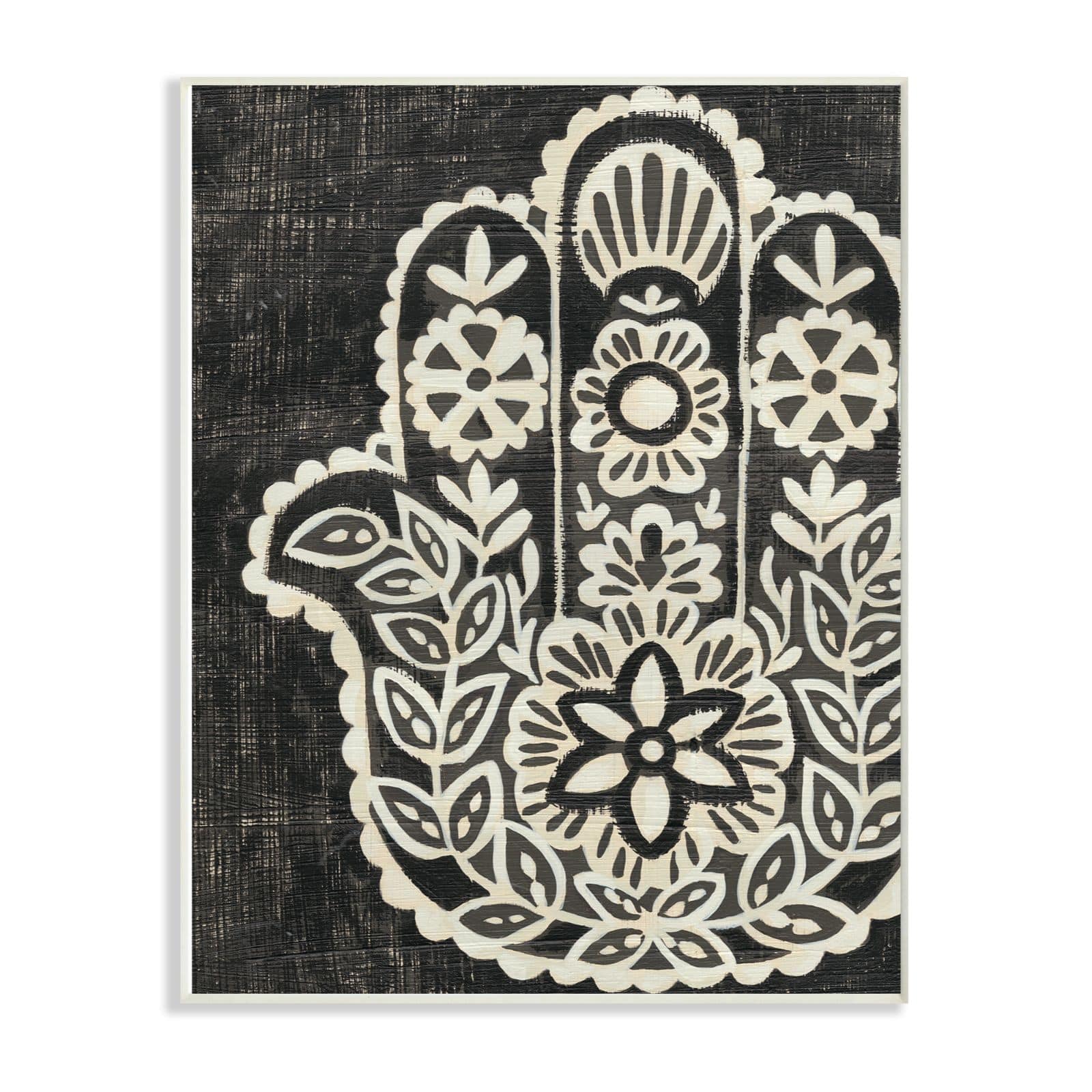 Stupell Industries Black &#x26; White Hamsa Floral Pattern Wall Plaque