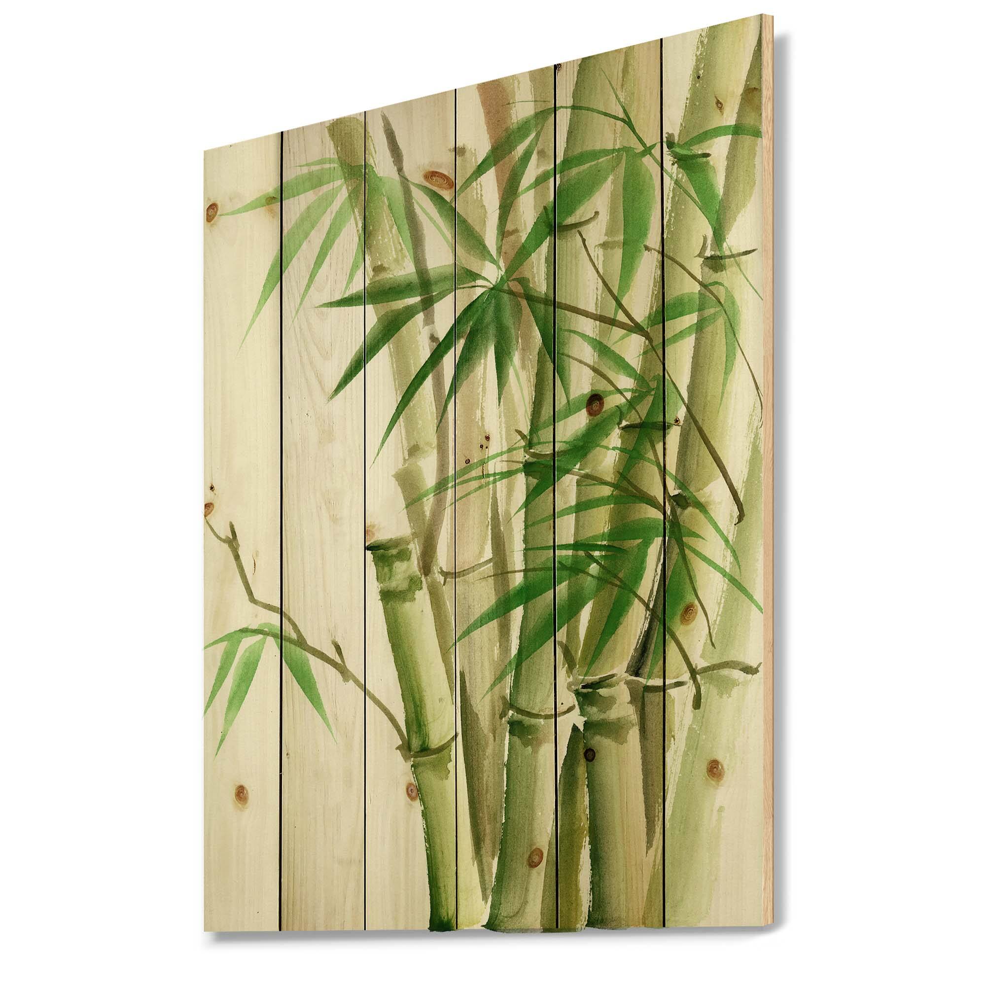 Designart - Detail of Dark Green Bamboo II - Traditional Print on Natural Pine Wood