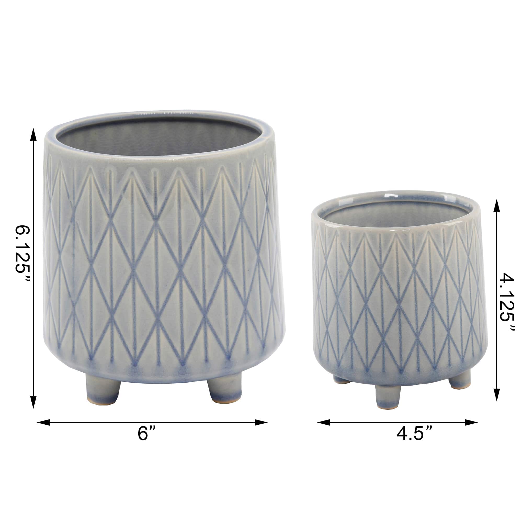 Flora Bunda® Glass Blue Diamond Line Ceramic Planter with Legs Set
