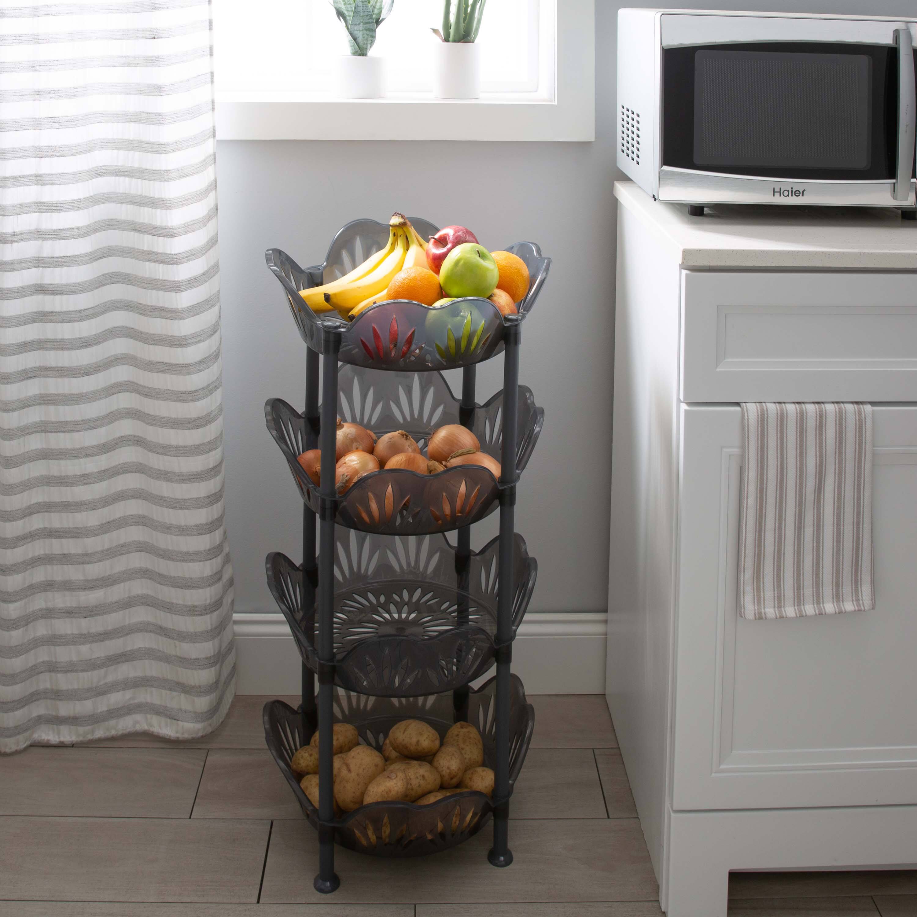 Kitchen Details Smoke Gray 4-Tier Large Basket Shelf
