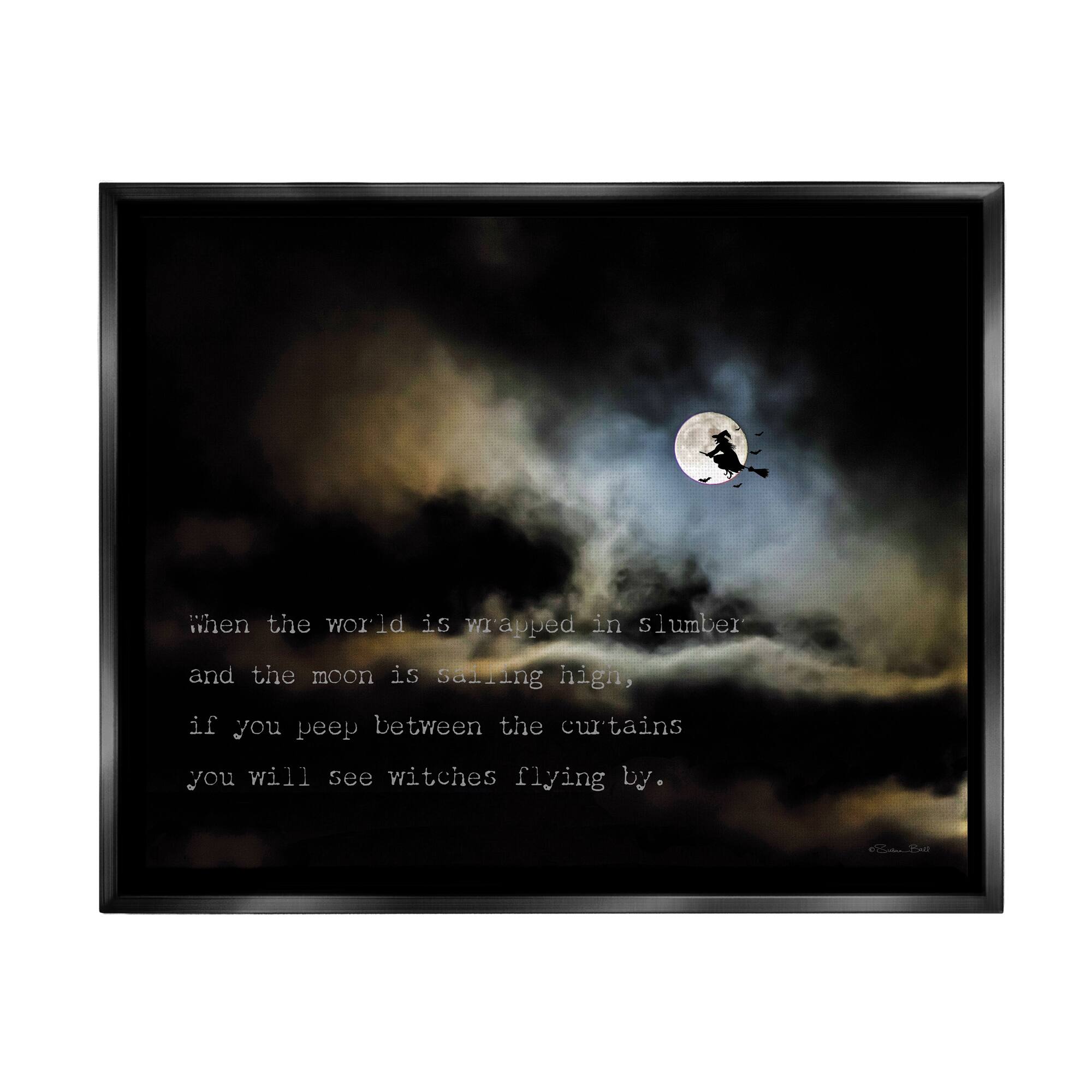 Stupell Industries Witch Flying By Moon Framed Floater Canvas Wall Art