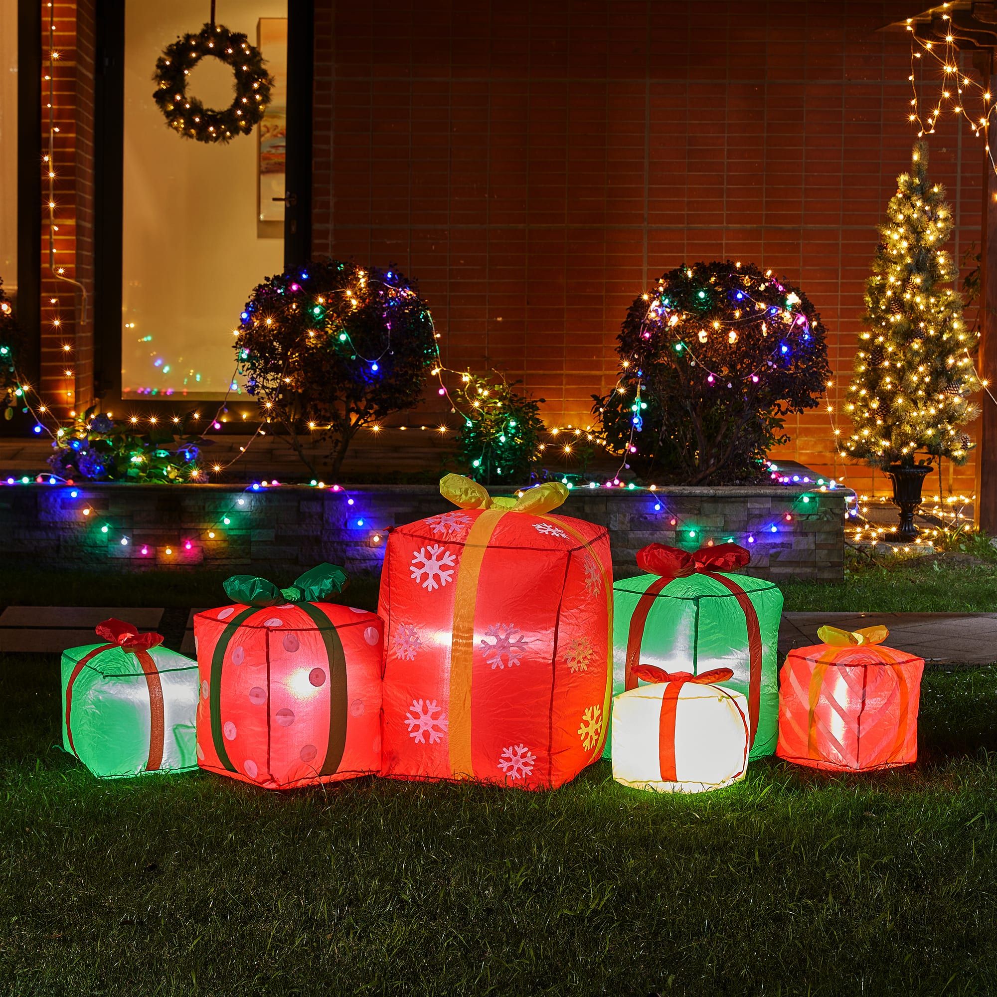 Glitzhome&#xAE; 8ft. Inflatable Gift Boxes With Lights
