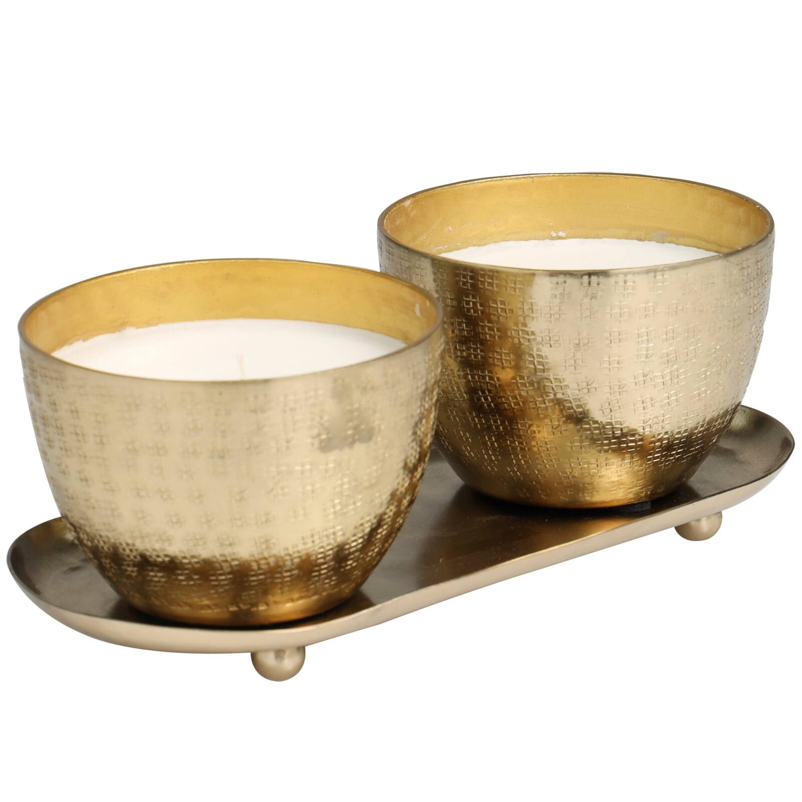 10oz. Roses in Paradise Scented Candles in Gold Bowls with Tray