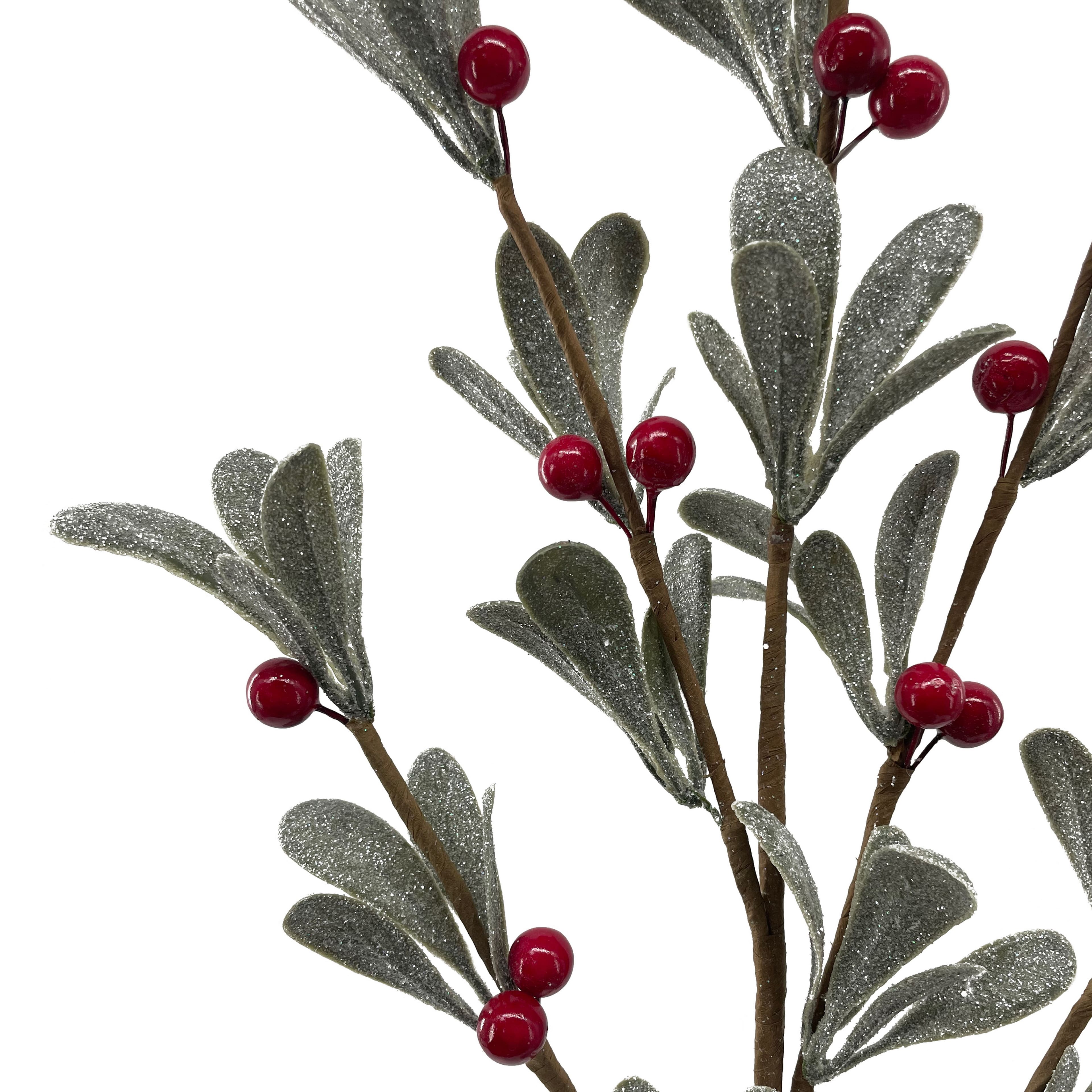30" Glitter Olive Leaf & Red Berry Stem by Ashland®