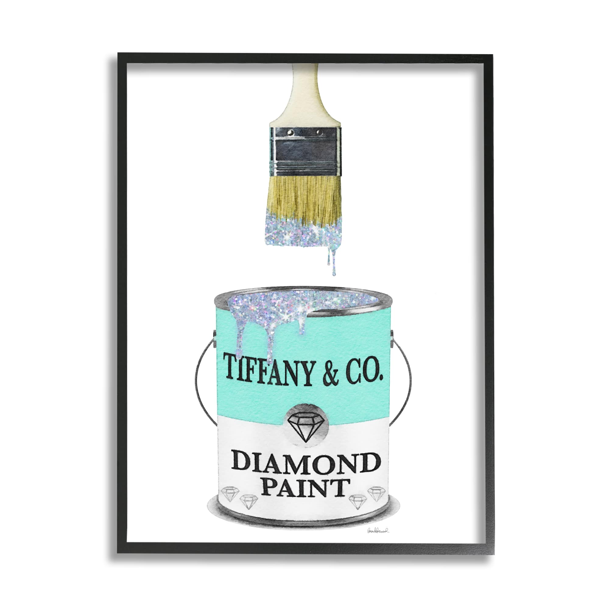 Stupell Industries Fashion Blue Diamond Paint Glam Paintbrush Designer Style Framed Wall Art