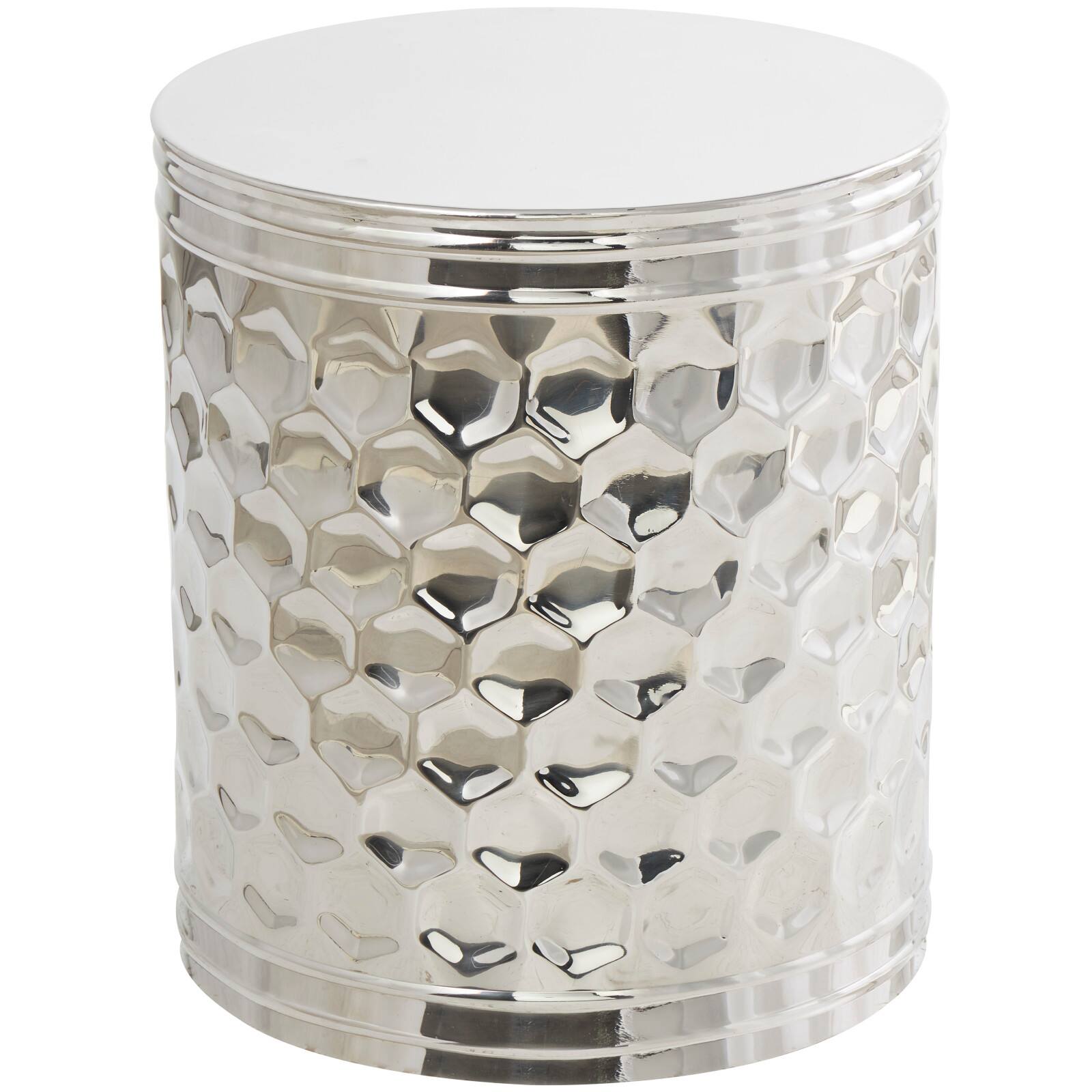 18&#x22; Silver Stainless Steel Drum Geometric Accent Table