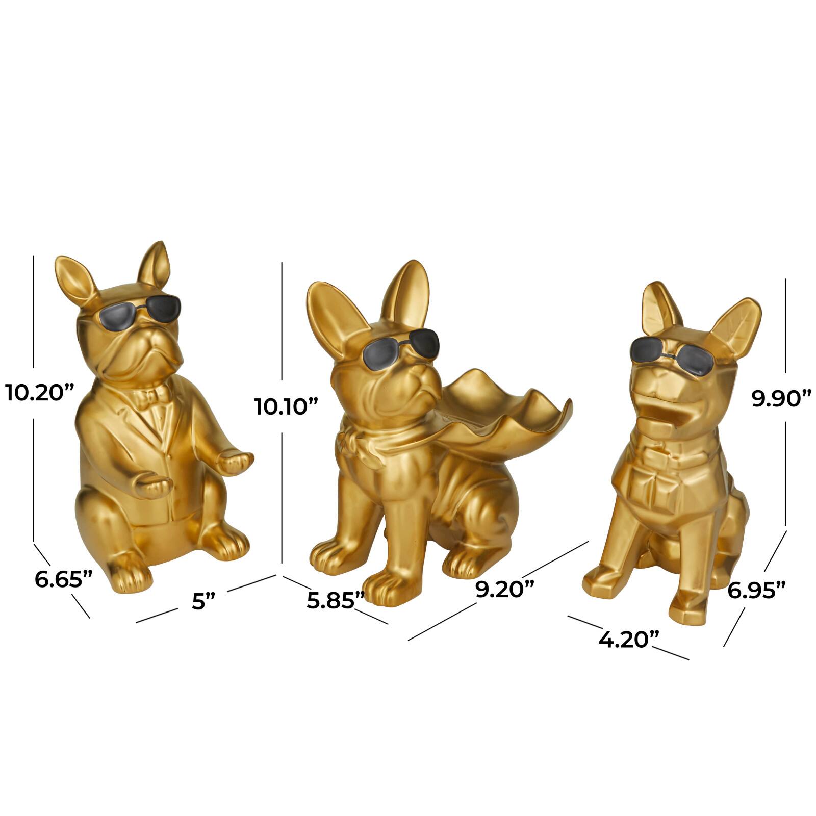 CosmoLiving by Cosmopolitan 10" Gold Bulldog Sculpture with Sunglasses Set